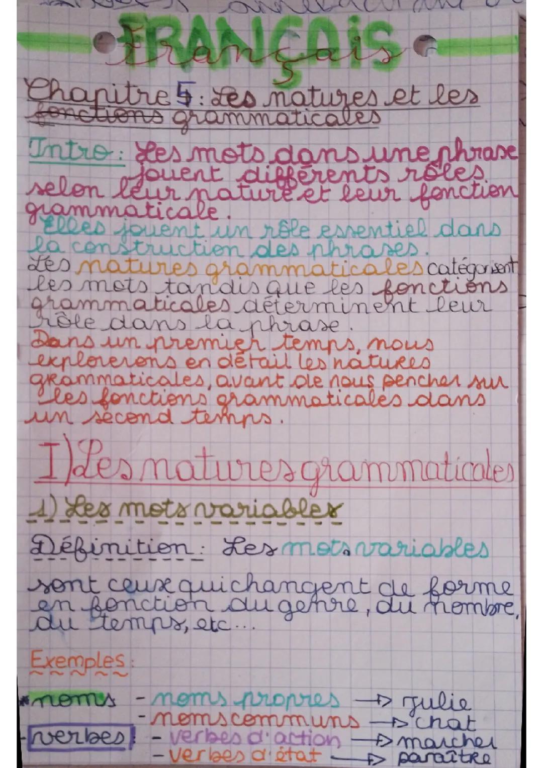 Natures grammaticales 