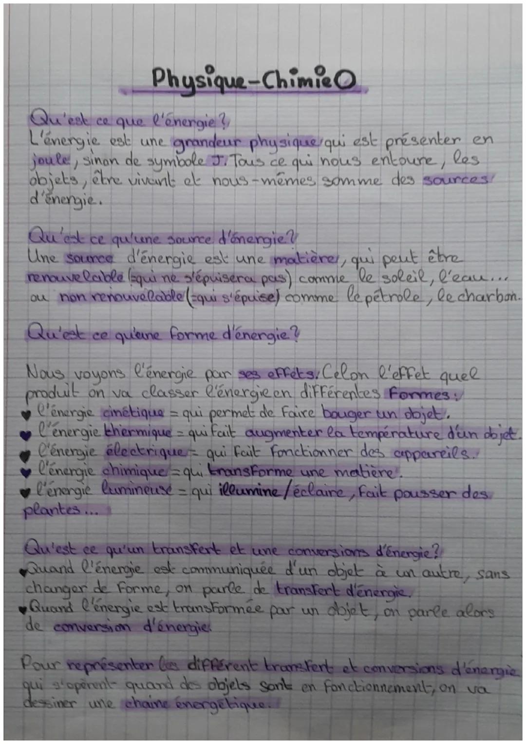 # Physique-Chimie

Qu'est ce que l'énergie?
L'énergie est une grandeur physique qui est présenter en
joule, sinon de symbole J. Tous ce qui 