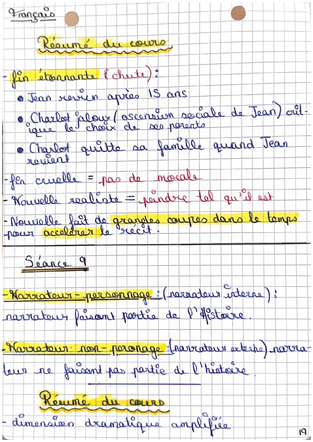 Français La nouvelle fantastique
Résumé de seance :
Seance 1
- l'incipit: début de récit qui présente personnag-
es / cadre / intrique
- Cad