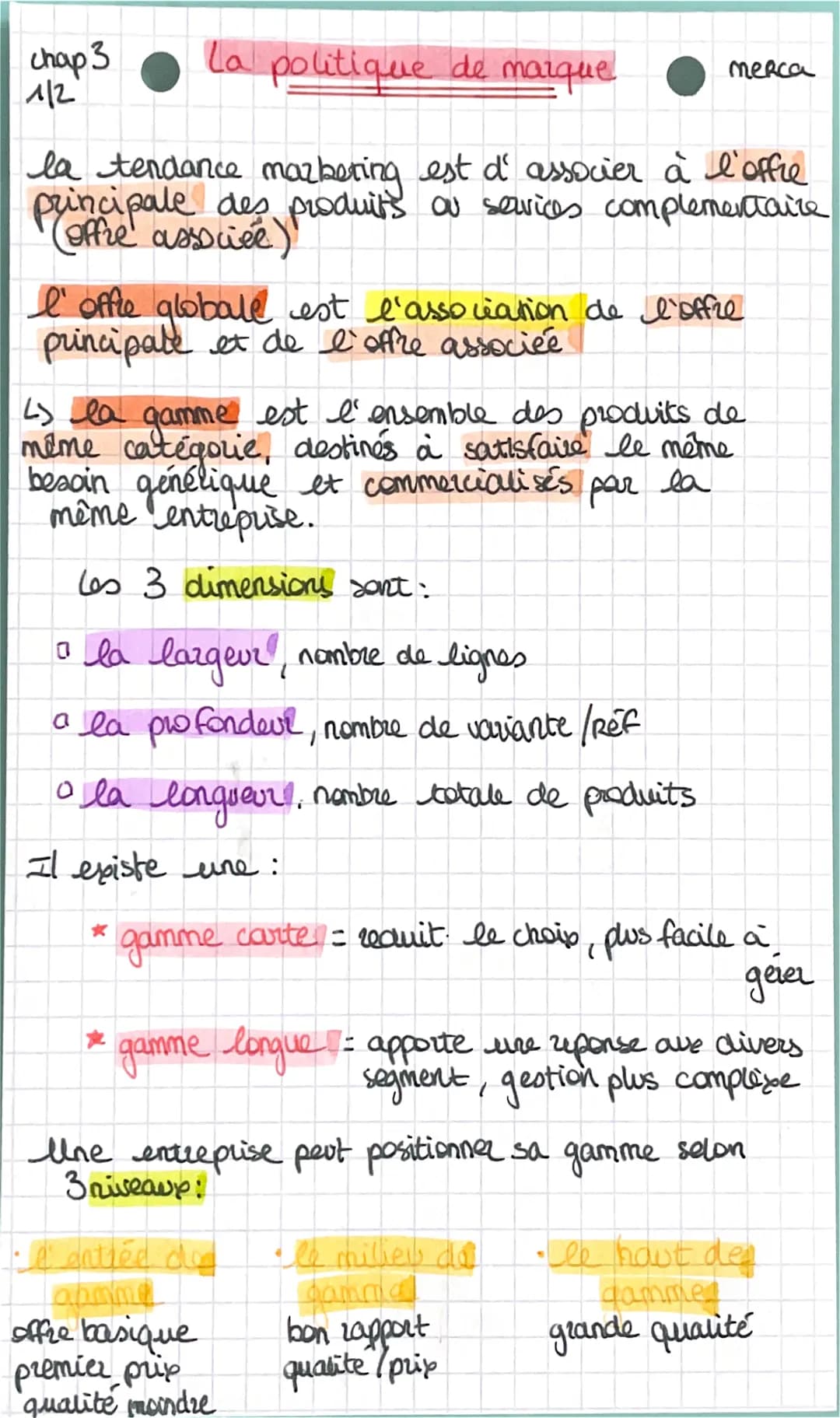 chap 3 la politique de marque
1/2
la tendance marketing est d''associer à l'offre
principale des produits ou services complementaire
"(offre