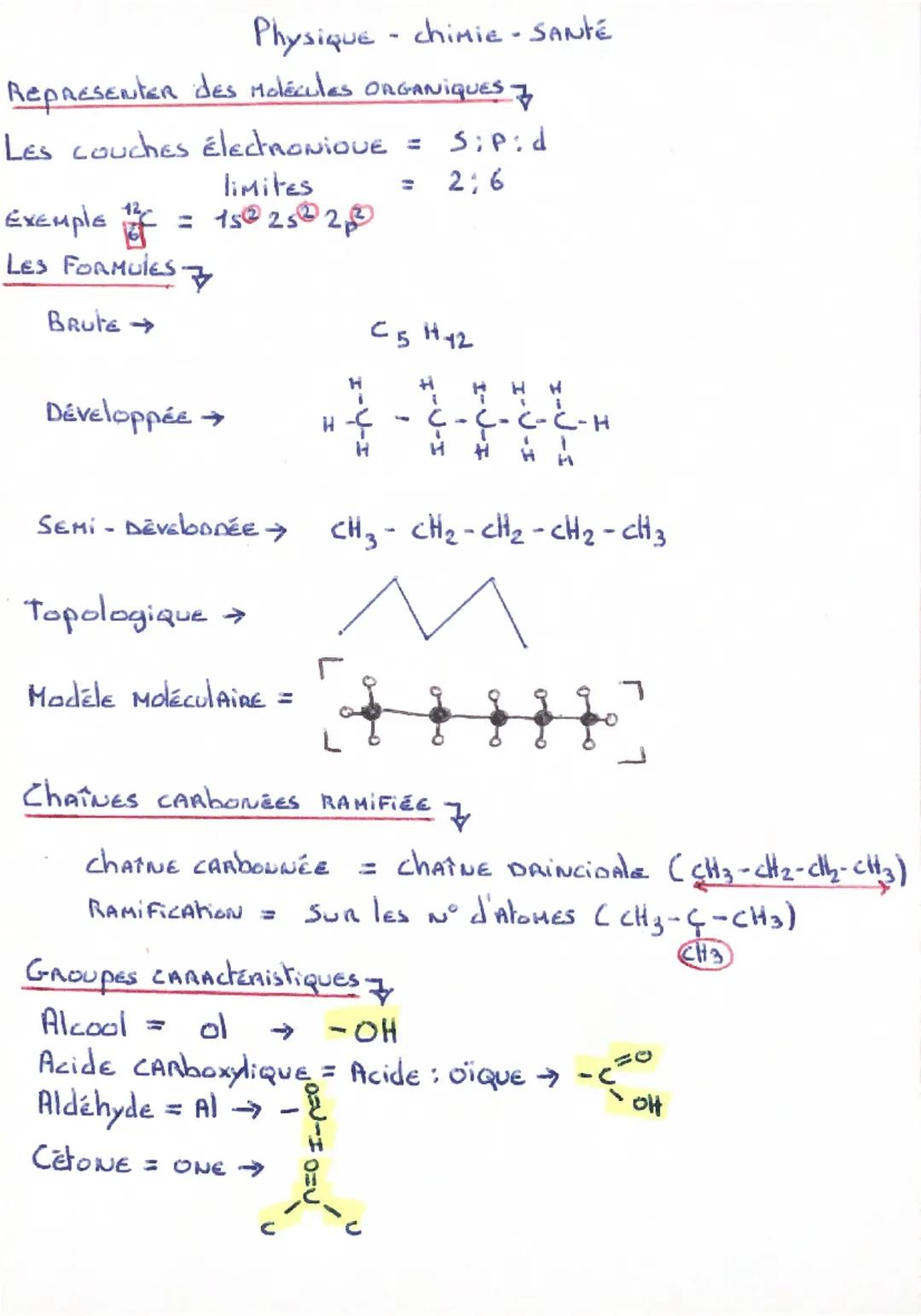 Physique - chimie - SANTÉ
Representen des molécules ORGANIQUES 7
Les couches électRONIQUE = S;P;d
limites = 2;6
Exemple 12- = 1s@ 2s2 2p3
LE
