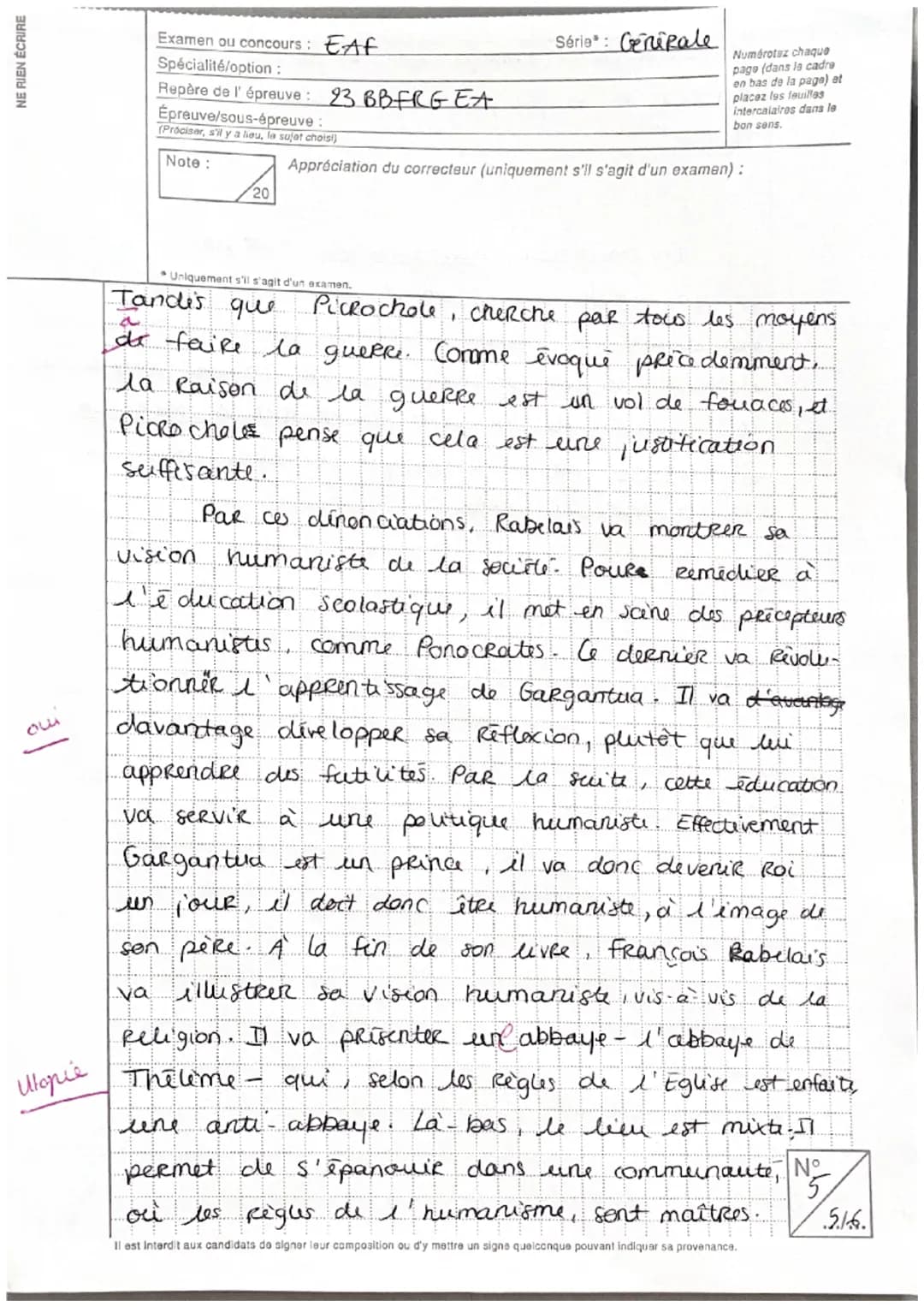 NE RIEN ÉCRIRE
BABU KOTA
Bien
Bonne
moiture de
to méthode,
tratuchion
Bien
Examen ou concours : EAF
Spécialité/option:
Repère de l'épreuve :