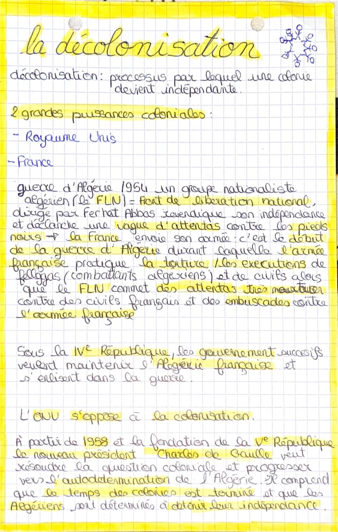 # la décolonisation

το
décotonisation: processus par lequel une colonie
devient indépendante.

2 grandes puissances coloniales:
- Royaume U