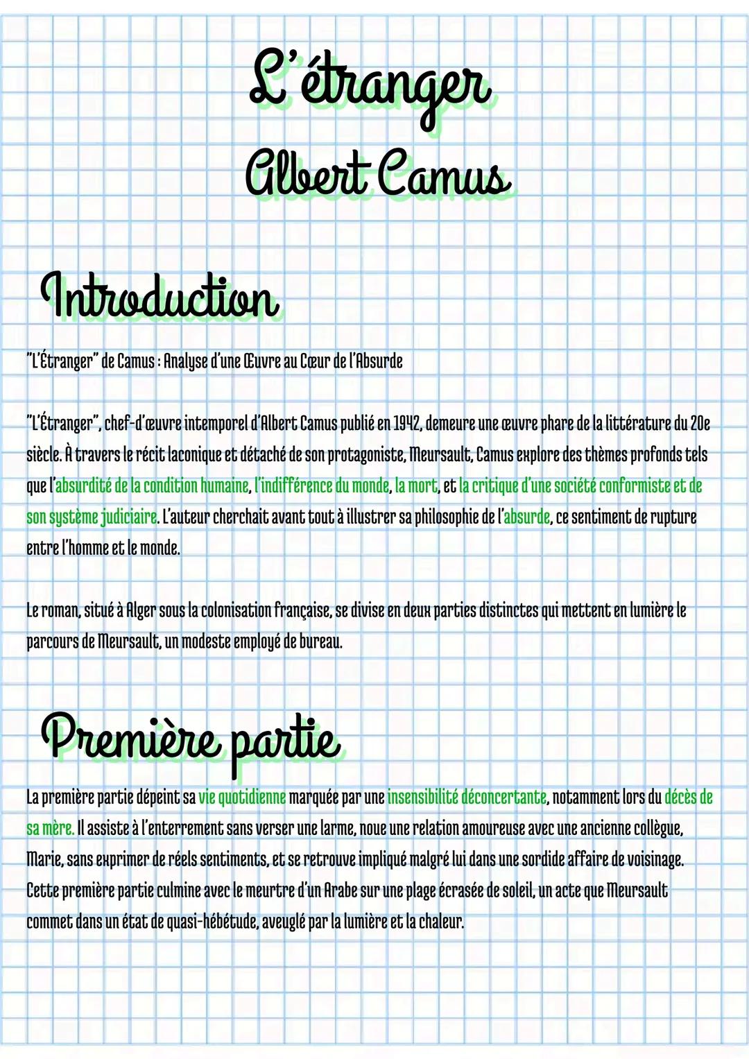 L'étranger Camus analyse