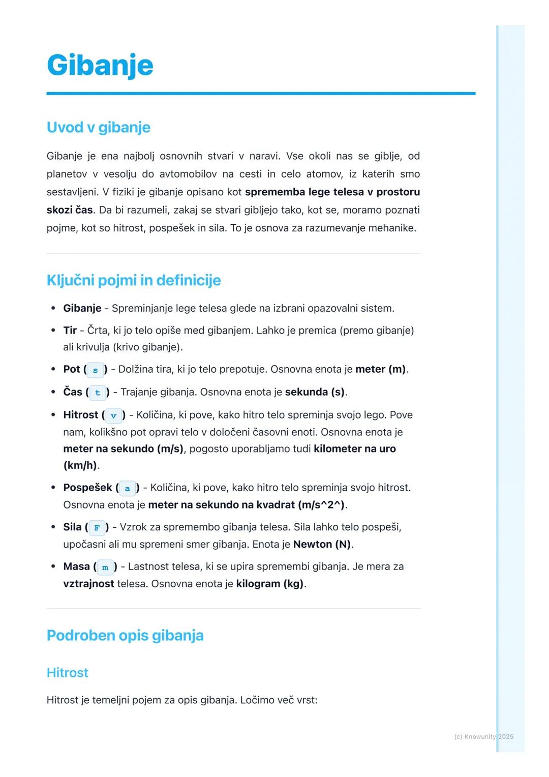 # Gibanje

Uvod v gibanje

Gibanje je ena najbolj osnovnih stvari v naravi. Vse okoli nas se giblje, od
planetov v vesolju do avtomobilov na