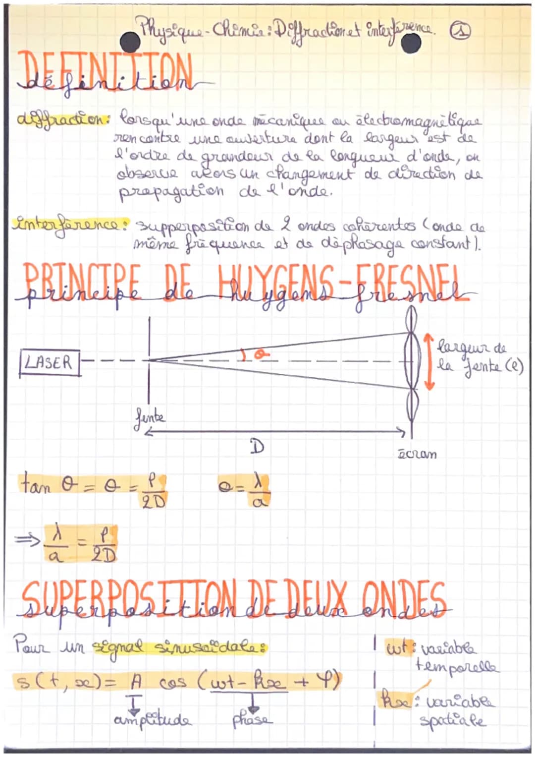 Physique-Chimie : Diffraction et interference.
DEFINITION
diffraction: lorsqu'une onde mécanique on électromagnètique
rencontre une ouvertur