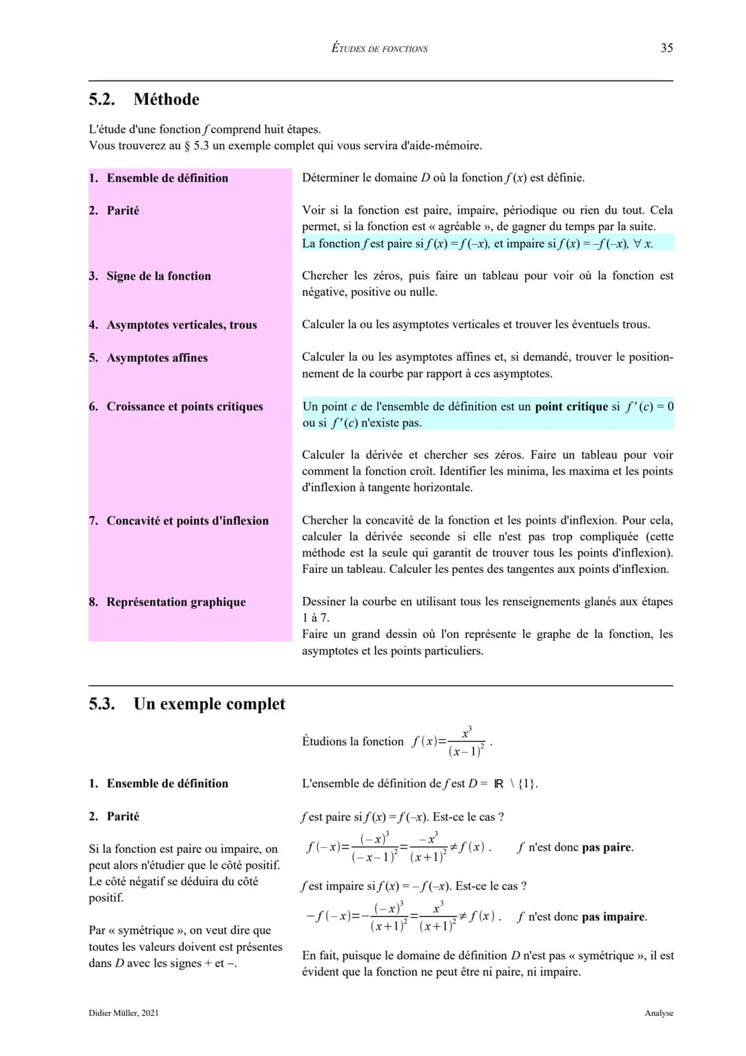 5. Etudes de fonctions
5.1. Asymptotes
Asymptote verticale La droite x = a est dite asymptote verticale (A. V.) de la fonction f si l'une au
