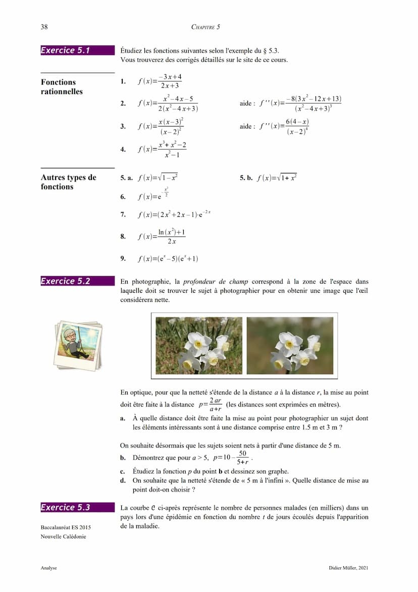 5. Etudes de fonctions
5.1. Asymptotes
Asymptote verticale La droite x = a est dite asymptote verticale (A. V.) de la fonction f si l'une au