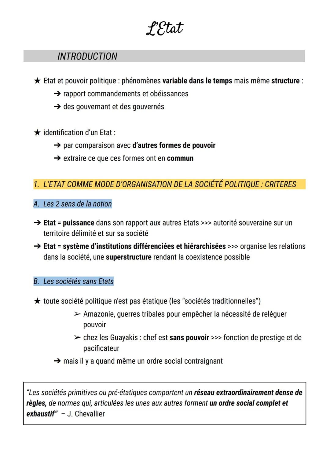 INTRODUCTION
L'Etat
★ Etat et pouvoir politique phénomènes variable dans le temps mais même structure:
→ rapport commandements et obéissance