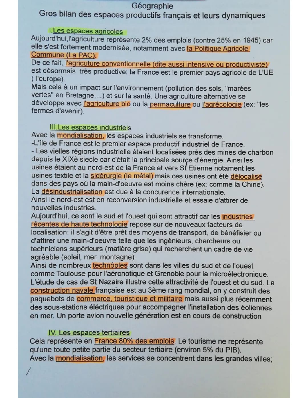 Geo, des espaces productifs français et leurs dynamiques 