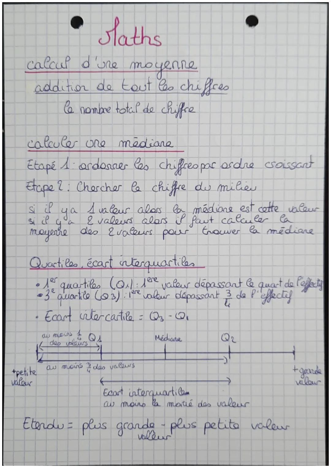 Maths
calcul d'une moyenne.
addition de tout les chiffres
le nombre total de chiffre
calculer une médiane
Etape 1: ordonner les chiffreopar 
