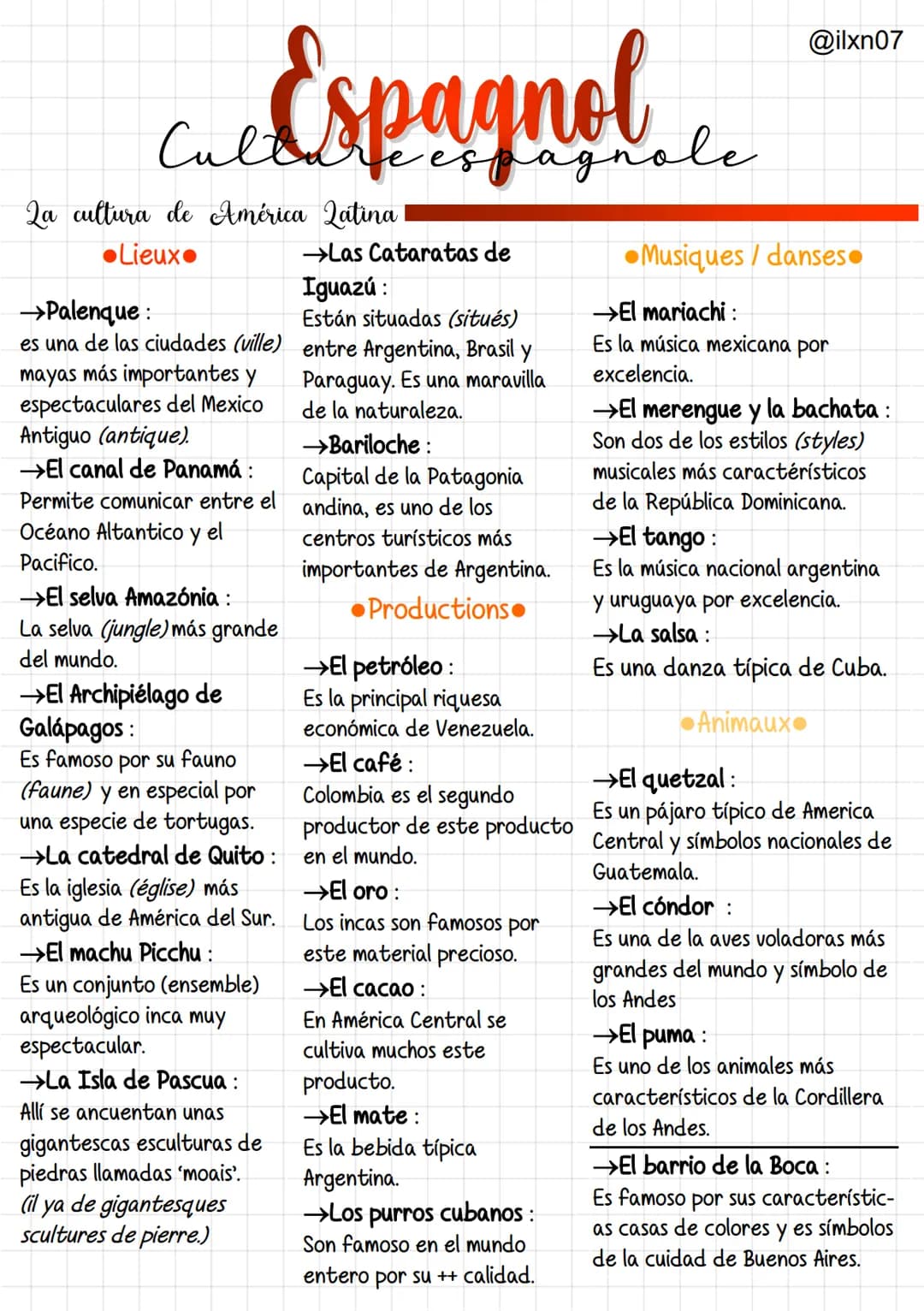 Ce Espagnol
La cultura de América Latina
●Lieux.
→Las Cataratas de
Iguazú:
Están situadas (situés)
entre Argentina, Brasil y
Paraguay. Es un
