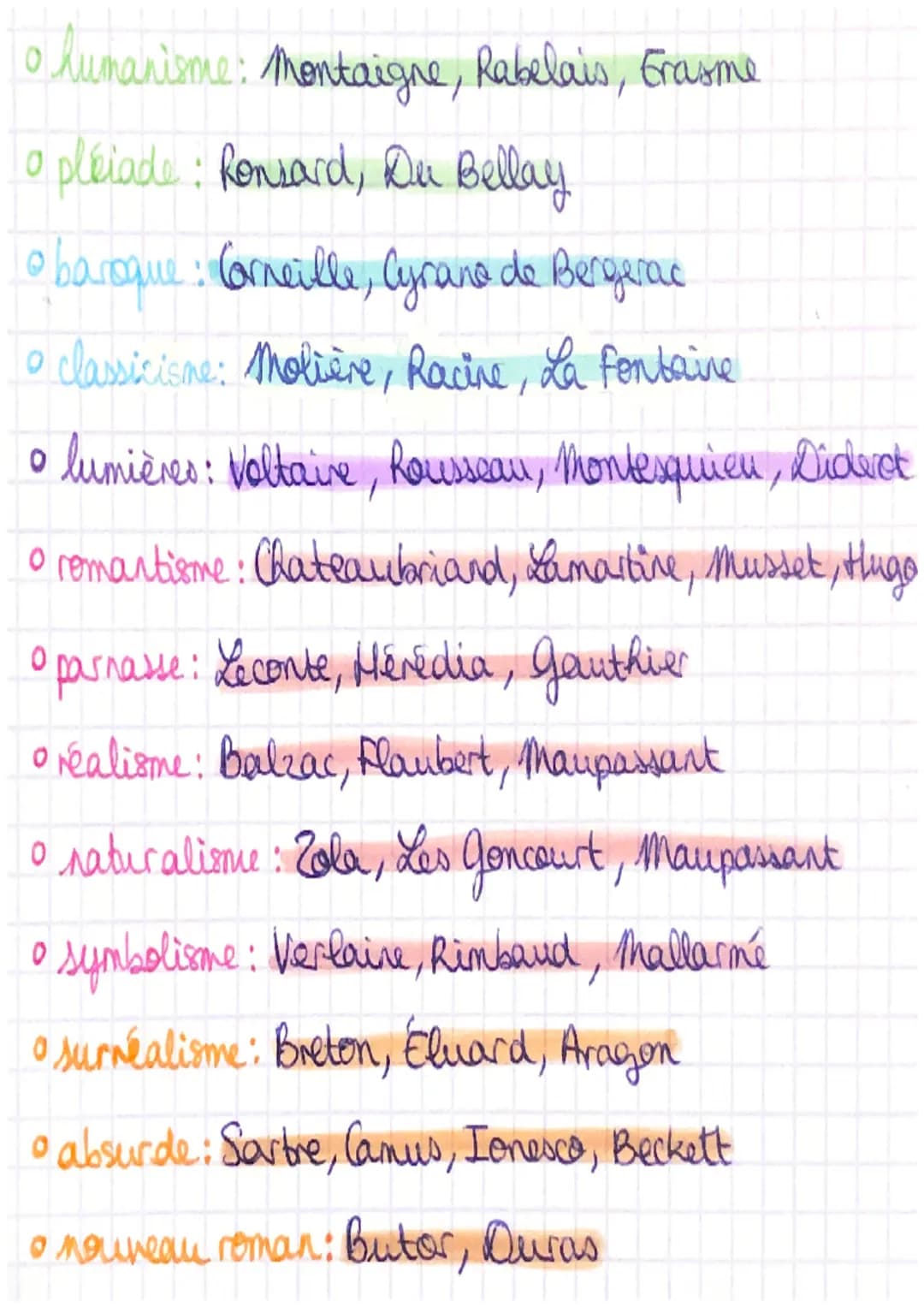 |XVI°)
XVIIe
LES MOUVEMENTS
littérai
XVill
e
XIX
• Rumanisme obaroque o lumières romantiome
• pléiade
• classicisme.
o
• parnasse
Orealisme
