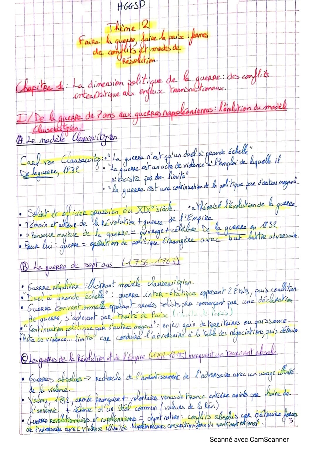 Chapitre 1 : La dimension politique de la guerre : des conflits
interétatique are enjluxe taeninitionaux.
I/ De la queape de Pans aux guerro