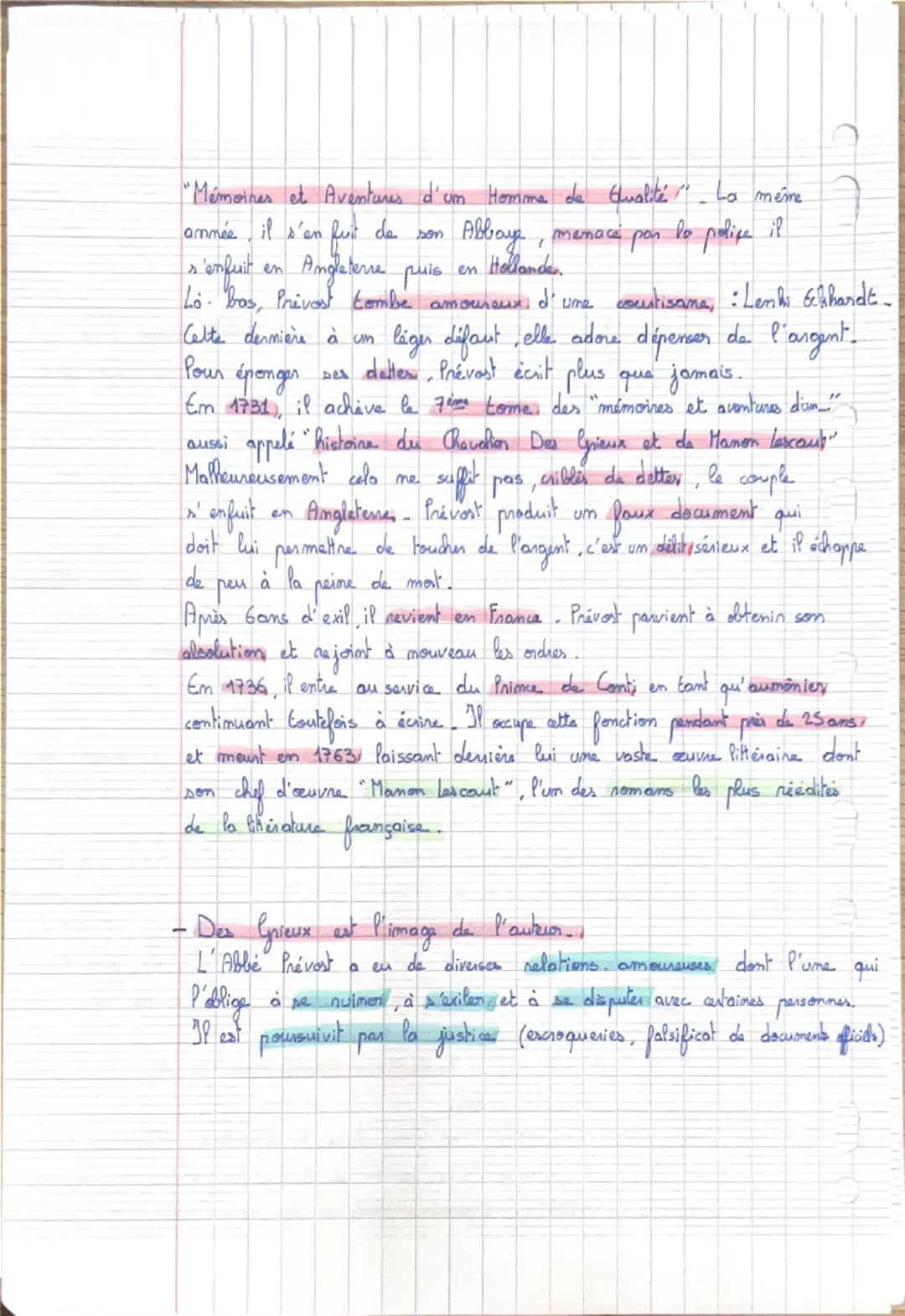 Mamon Lescaut
• L'auteur :
- Amtoime - François Prévost (1697-1763), dit l'Abbé Prévost, il est le
fils de Liévim Prévost, um juge issu de l