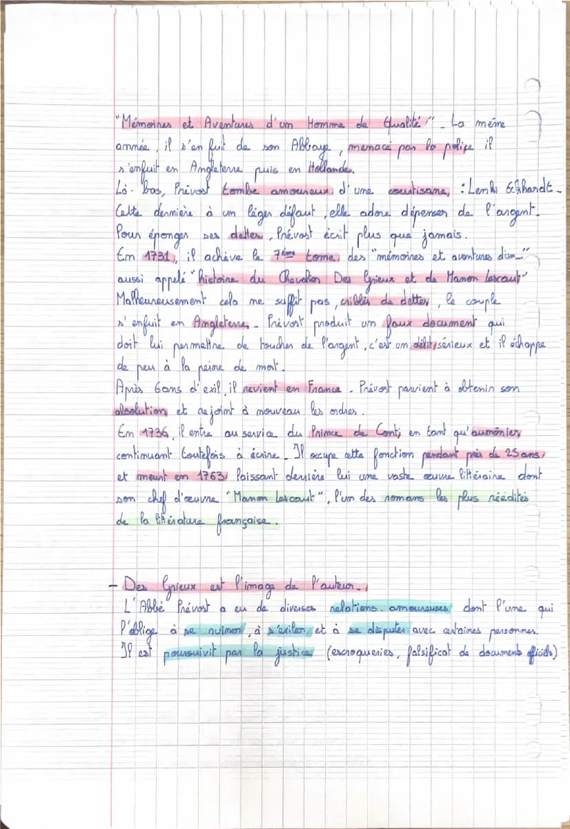 Mamon Lescaut
• L'auteur :
- Amtoime - François Prévost (1697-1763), dit l'Abbé Prévost, il est le
fils de Liévim Prévost, um juge issu de l