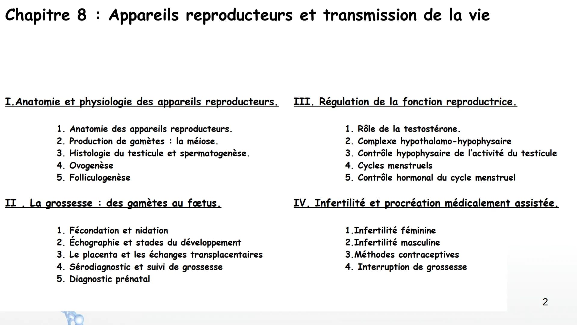 SPERMATOGENESIS
2n
2n
OOGENESIS
2n
FSH
Hypothalamus
Chapitre 8 Appareils reproducteurs
et transmission de la vie
OOC83
GnRH
LH
Complexe
hypo