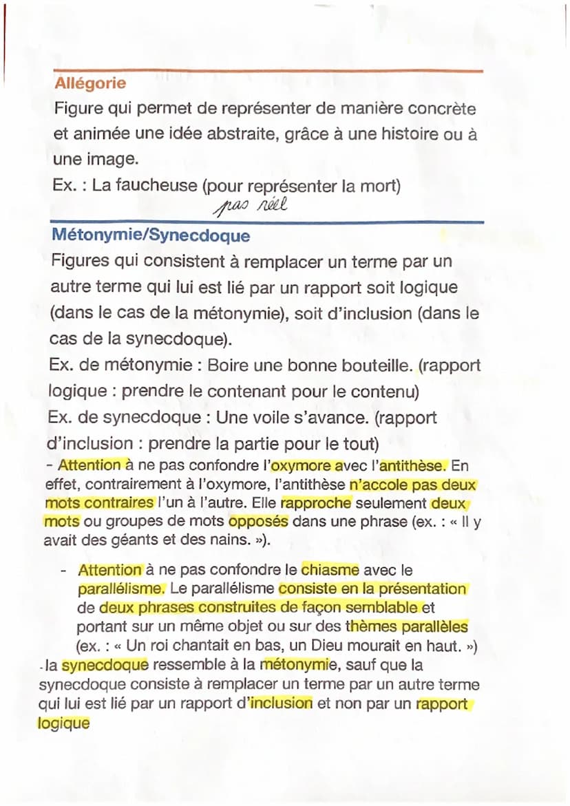 Métaphore
Figure qui établit un parallèle entre deux éléments
sans l'aide d'un terme de comparaison.
Ex.: Les ailes du temps
Comparaison
Fig