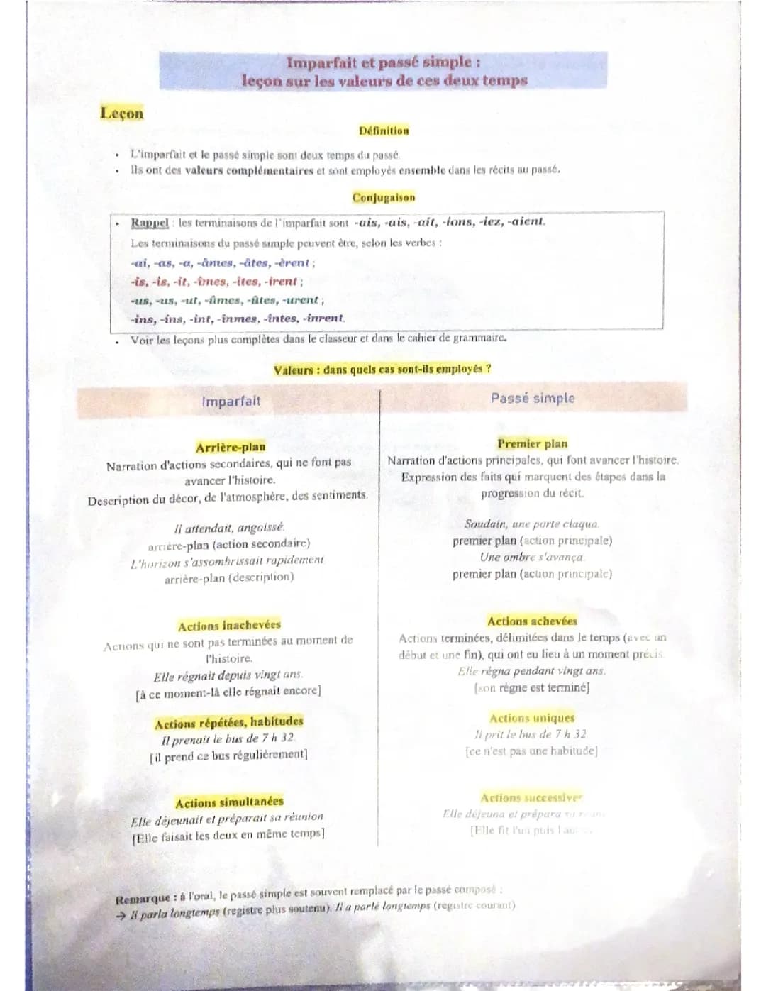Imparfait et Passe simple