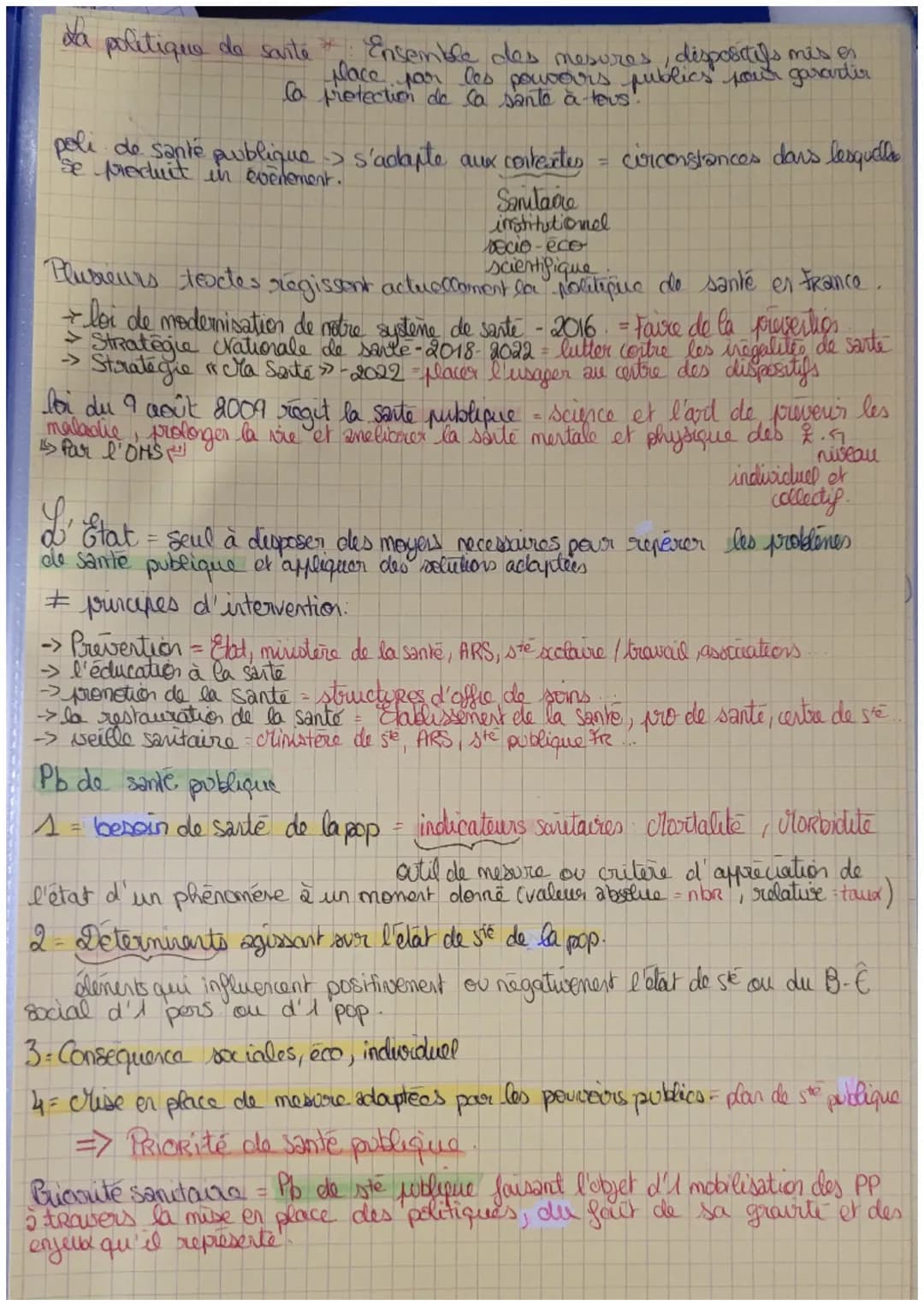 La
politique de santé Ensemble des mesures, dispositifs mis or
place par les pouvoirs publics your garantir
la protection de la sante à tous