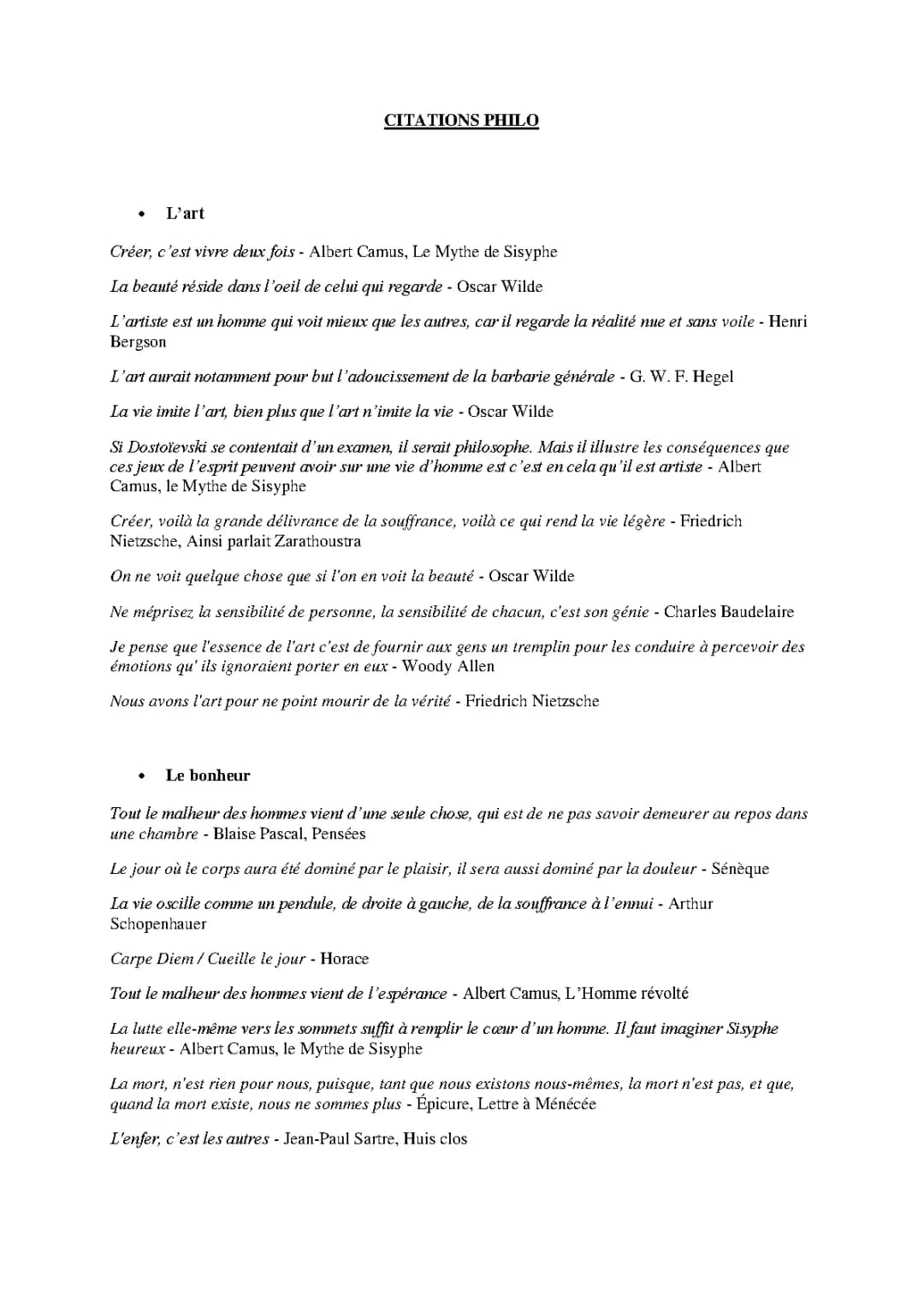 Citations Philosophiques : PDF pour le Bac, Bonheur et Art