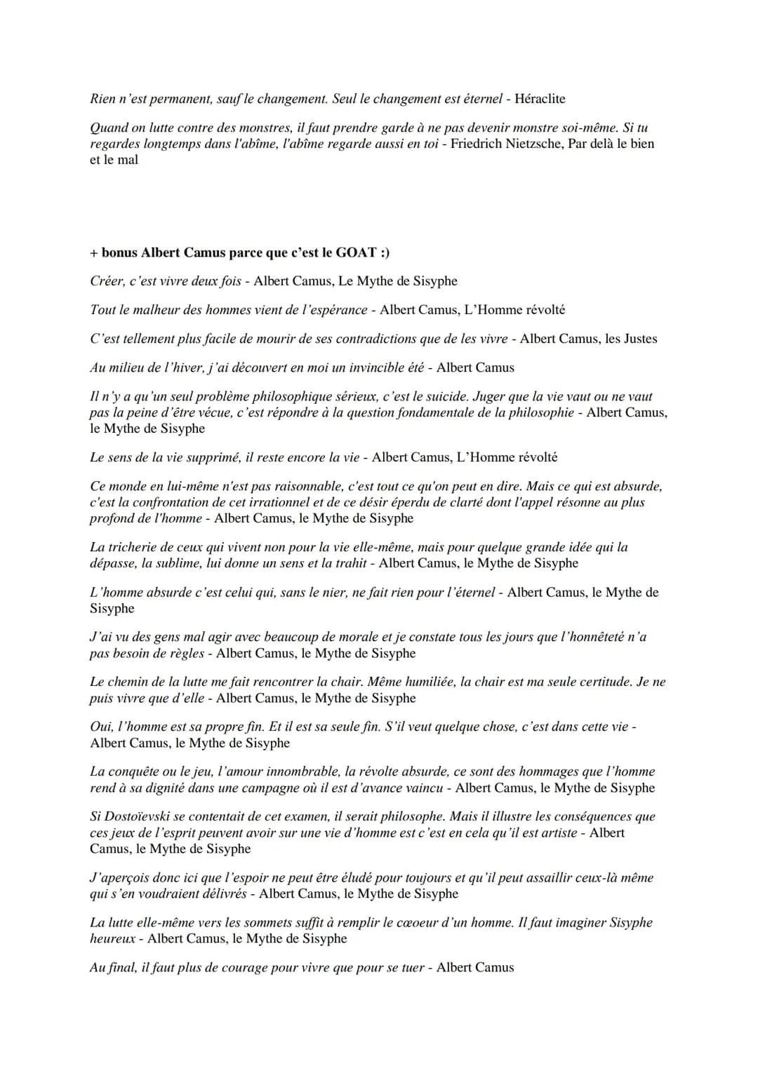 ●
L'art
CITATIONS PHILO
Créer, c'est vivre deux fois - Albert Camus, Le Mythe de Sisyphe
La beauté réside dans l'oeil de celui qui regarde -