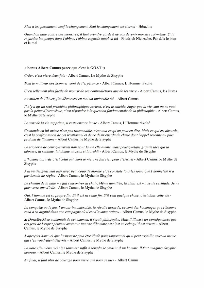 ●
L'art
CITATIONS PHILO
Créer, c'est vivre deux fois - Albert Camus, Le Mythe de Sisyphe
La beauté réside dans l'oeil de celui qui regarde -