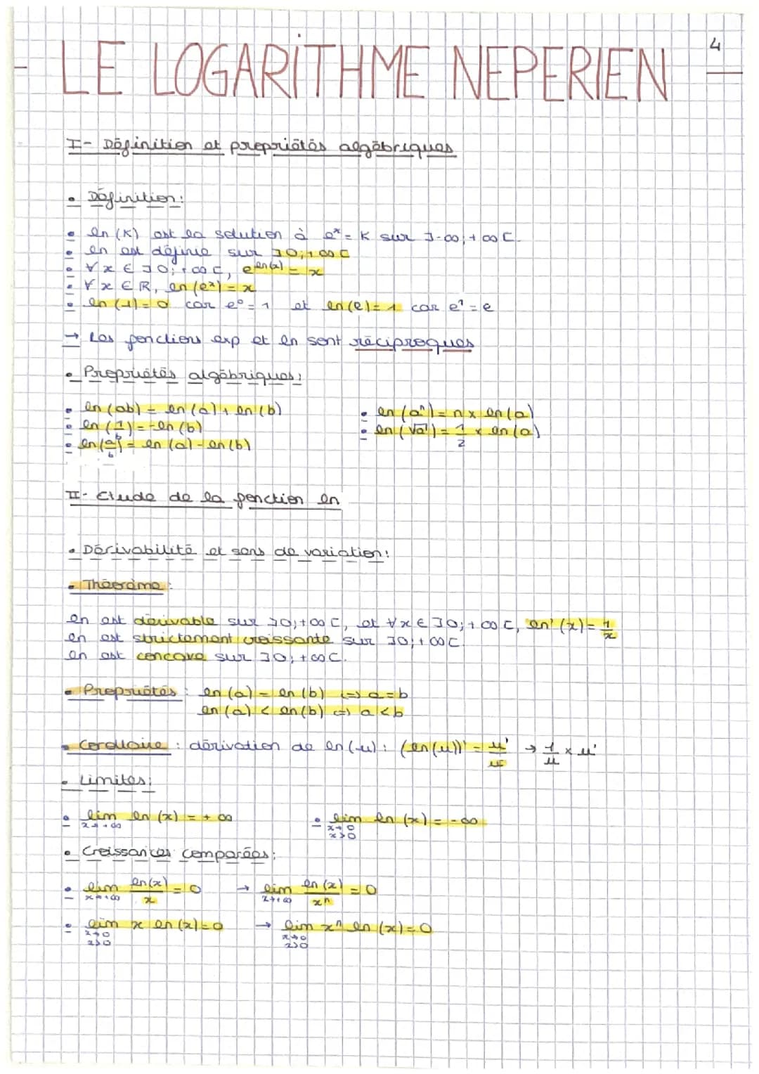 Fiche - Le Logarithme Neperien 