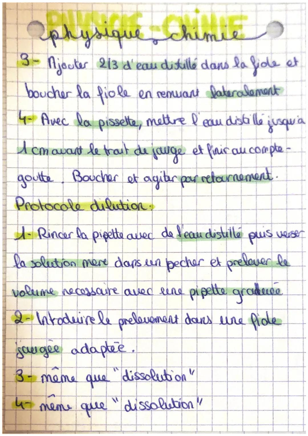 # physiques chimie

Dissolution:

*   da dissolution d'une espece chimique apelé

solute dans un volume de liquide appelé solvant

donne un 