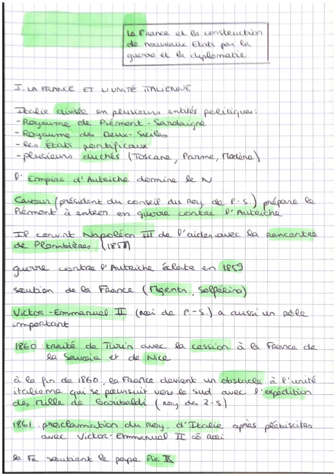 I. LA FRANCE ET
la France et la construction
de nouveaux Etats par la
guerre et la diplomatie
Italie divisée en plusieurs entités politiques