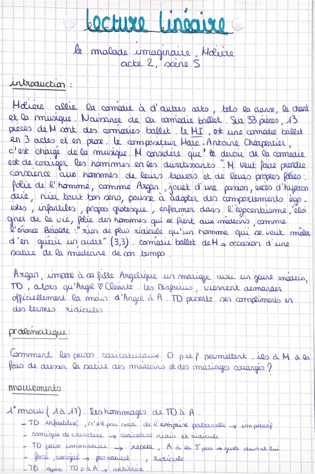 introduction:
lecture Lineaire
le malade imaginaire, Molière
acte 2, scène s
Moliere allie la comedie à d'autres arts, tels la clarse, le ch