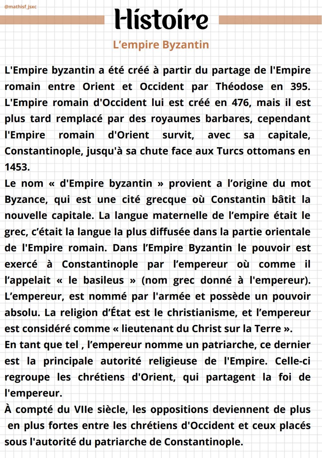 @mathisf_jsxc
Histoire
L'empire Byzantin
L'Empire byzantin a été créé à partir du partage de l'Empire
romain entre Orient et Occident par Th