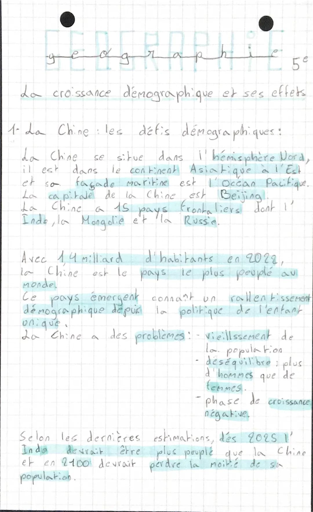 Géographie : «La croissance démographique et ses effets » PARTIE 1