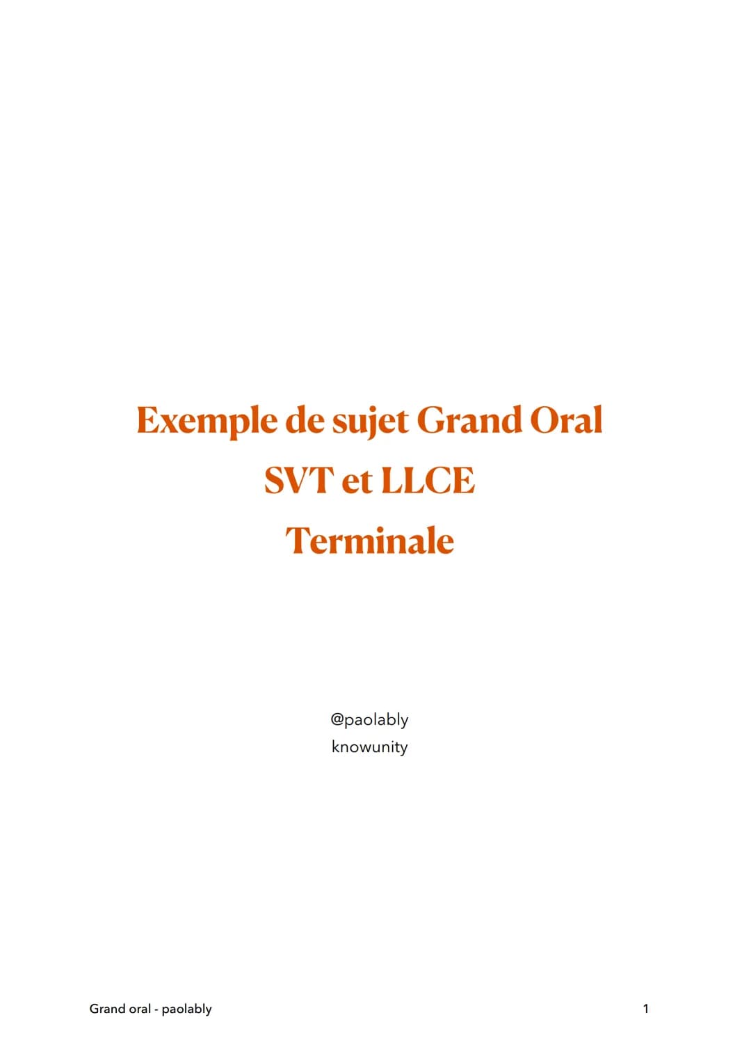 Exemple de sujet Grand Oral
SVT et LLCE
Terminale
Grand oral - paolably
@paolably
knowunity
1 SVT
- Comment une cellule-œuf issue de la
féco