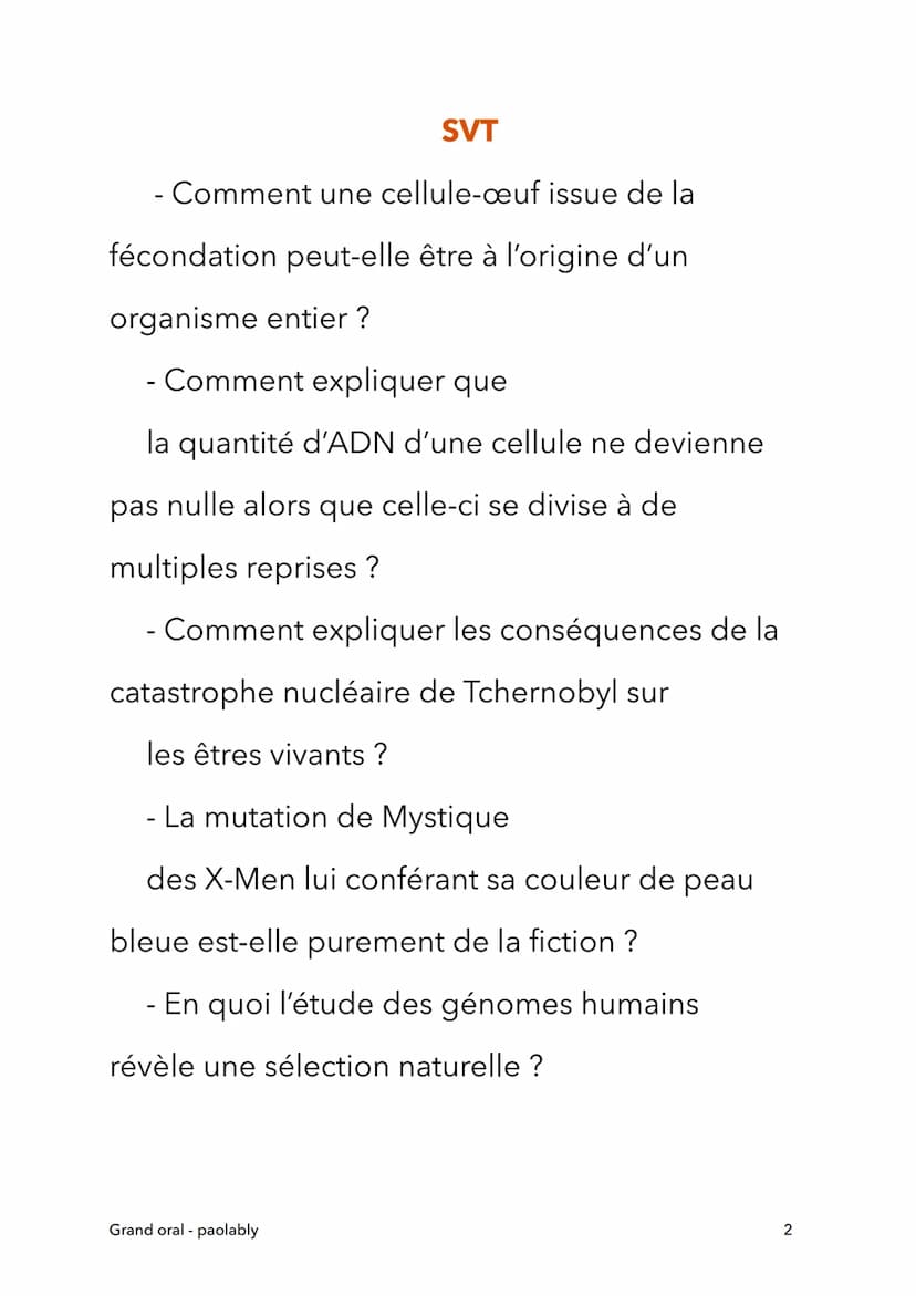 Exemple de sujet Grand Oral
SVT et LLCE
Terminale
Grand oral - paolably
@paolably
knowunity
1 SVT
- Comment une cellule-œuf issue de la
féco