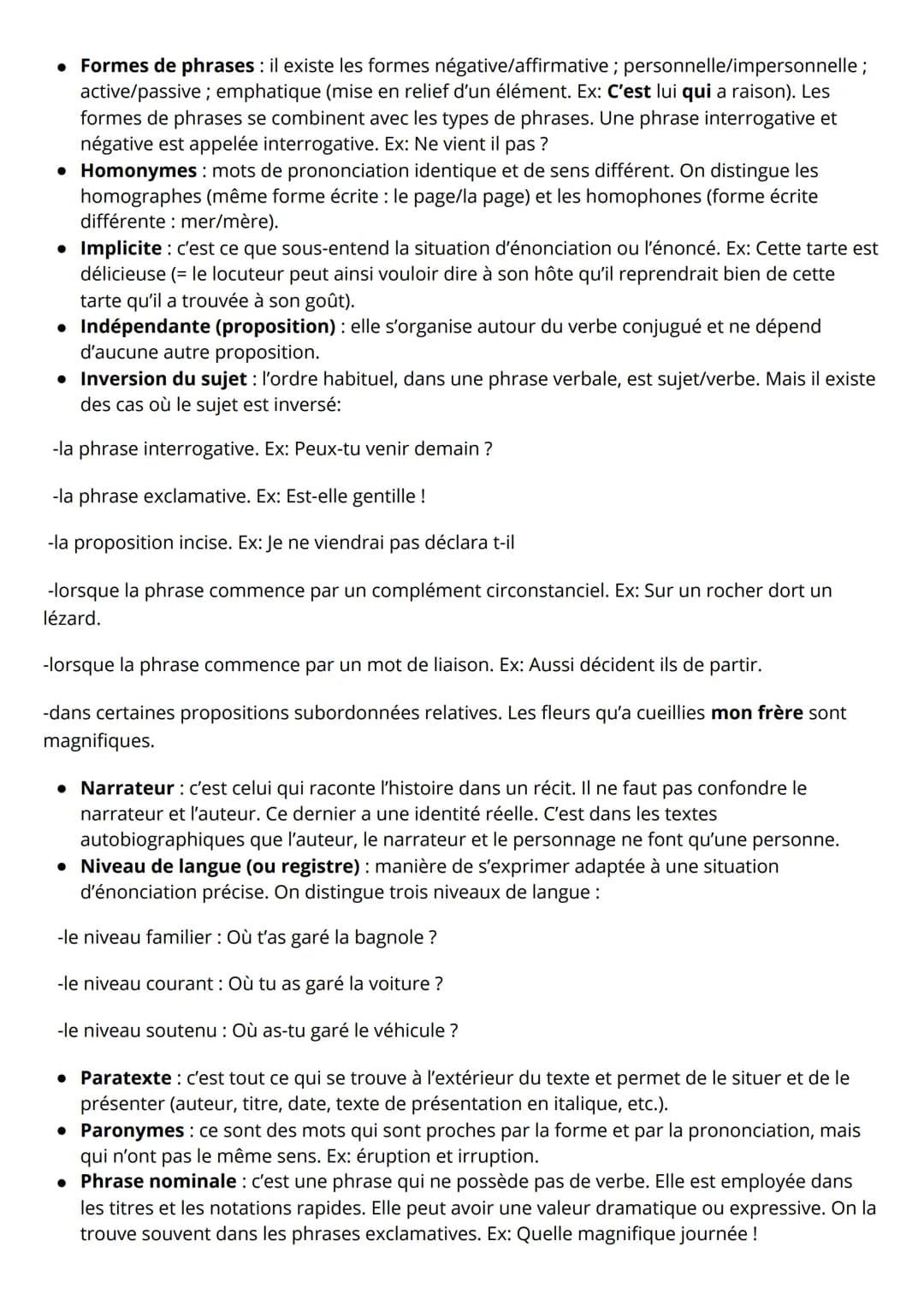 FRANCAIS
Le lexique à connaitre pour le brevet
• Antonyme : mot de sens contraire à un autre mot même nature. Ex: jeune/vieux
Apostrophe: pr