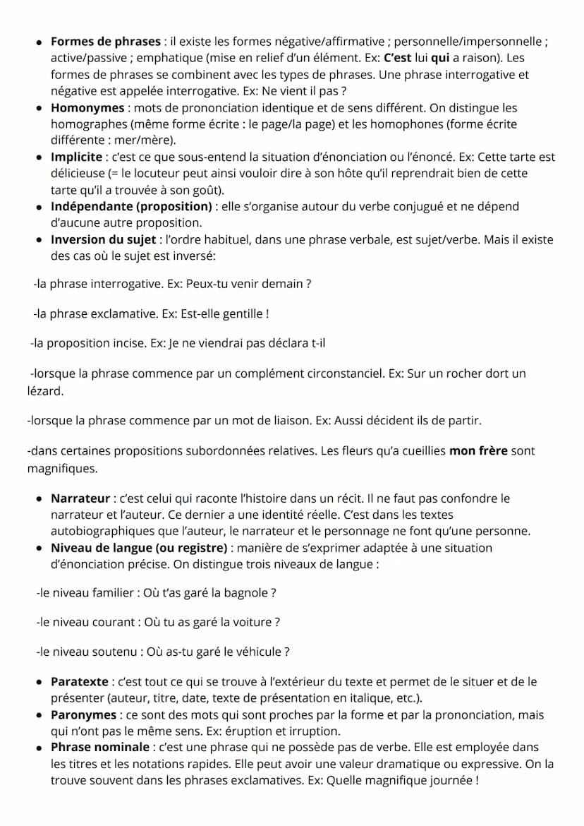 FRANCAIS
Le lexique à connaitre pour le brevet
• Antonyme : mot de sens contraire à un autre mot même nature. Ex: jeune/vieux
Apostrophe: pr