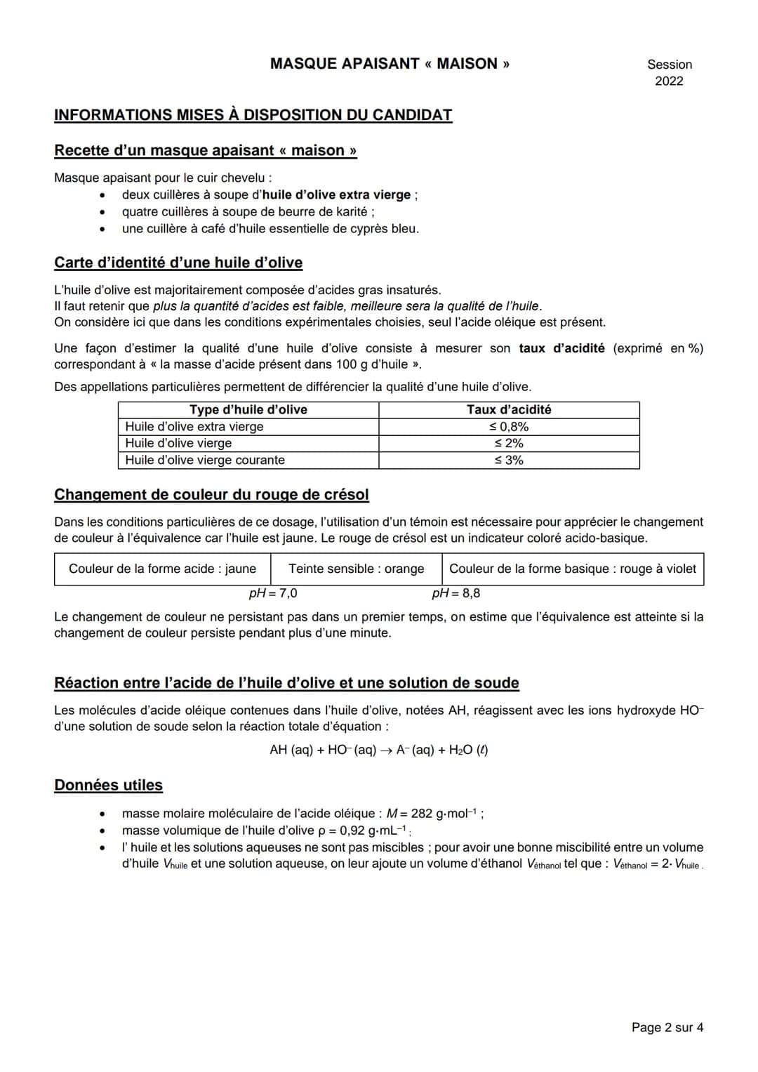 NOM :
BACCALAURÉAT GÉNÉRAL
Épreuve pratique de l'enseignement de spécialité physique-chimie
Évaluation des Compétences Expérimentales
Cette 