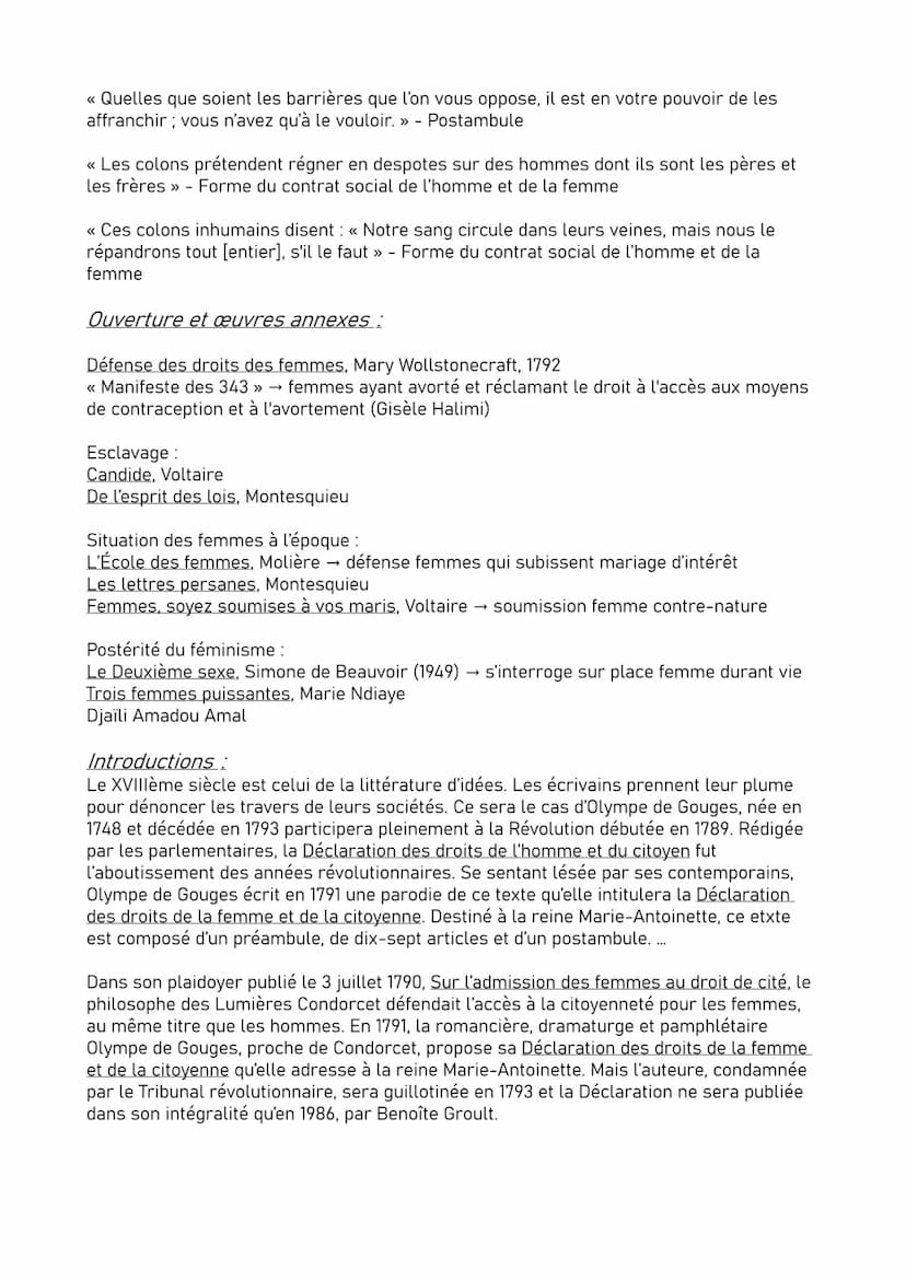 Déclaration de droits de la femme et de la citoyenne, Olympe de Gouges
Citations:
<< Soutenez, Madame, une si belle cause, défendez ce sexe 