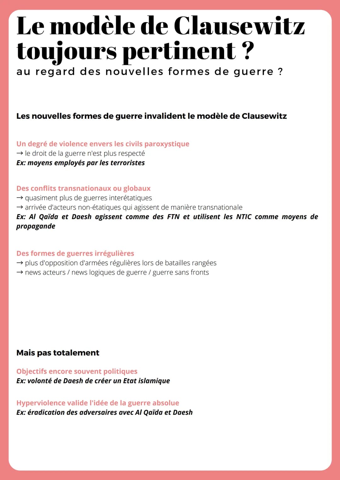 FAIRE LA GUERRE, FAIRE LA PAIX
La dimension politique de la
AXE 1
guerre :
Traditionnellement
guerre outil pour mener à bien une politique
L