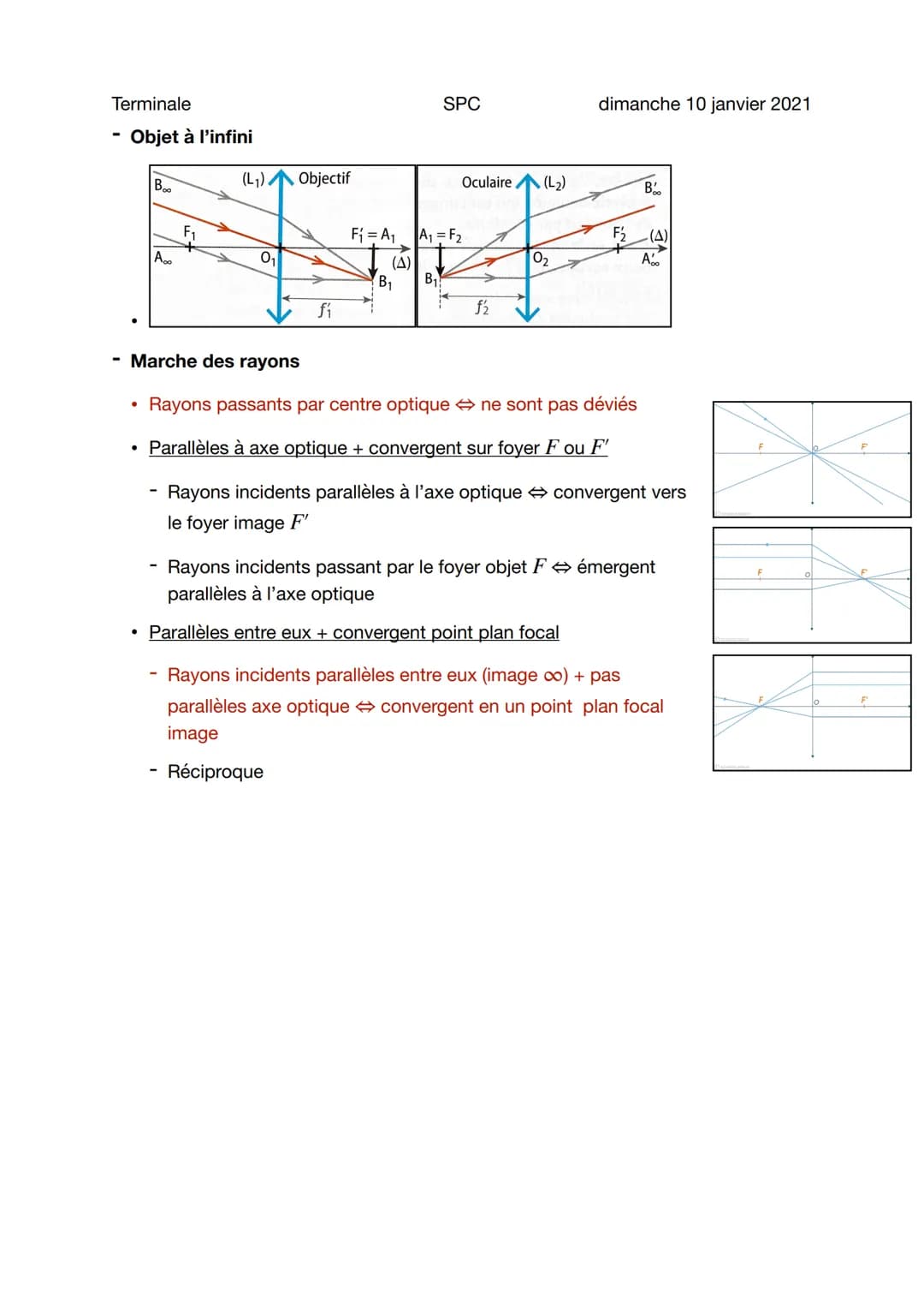 Terminale
Rappels optique
Sujet général
Foyer et focale
●
.
Foyer image et objet: Symétriques + OF = OF'
1
с
Distance focale f': distance OF