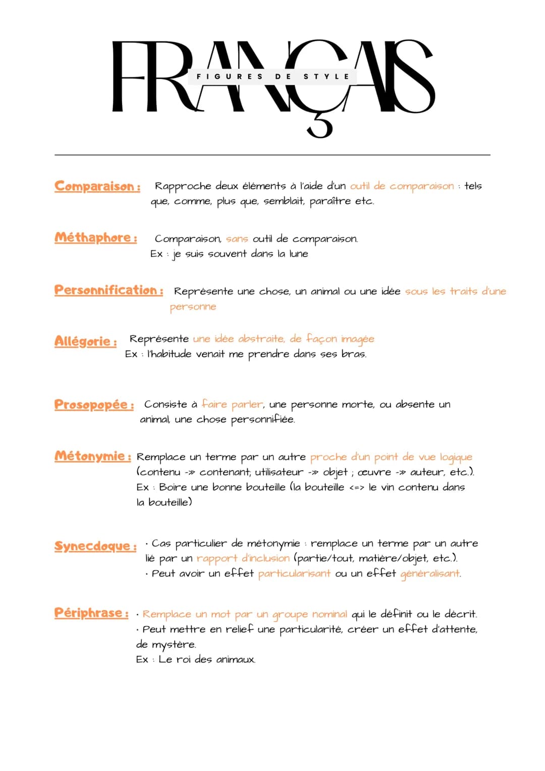 FIGURES DE
FRANÇAIS
Comparaison: Rapproche deux éléments à l'aide d'un outil de comparaison : tels
que, comme, plus que, semblait, paraître 