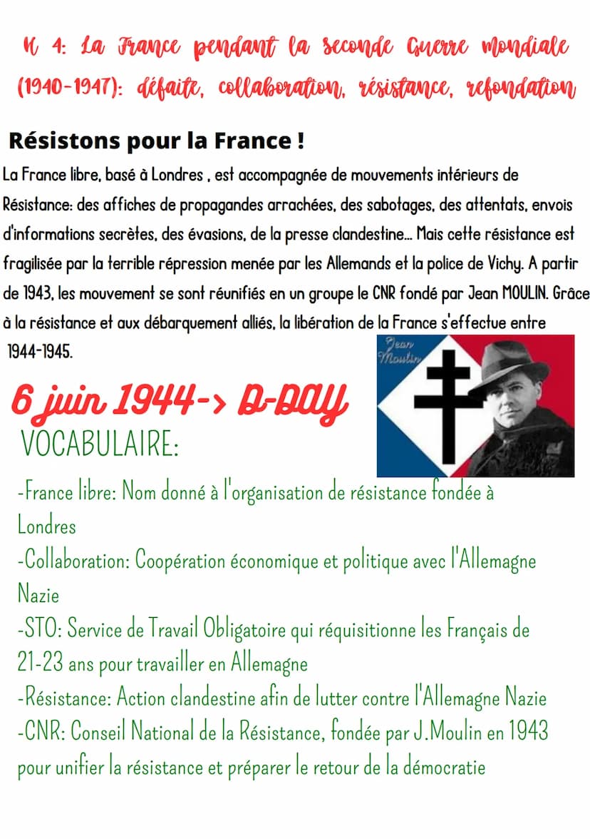 4 4: La France pendant la seconde Guerre mondiale
(1940-1947): défaite, collaboration, résistance, refondation
Mai 1940:
- "drôle de guerre"