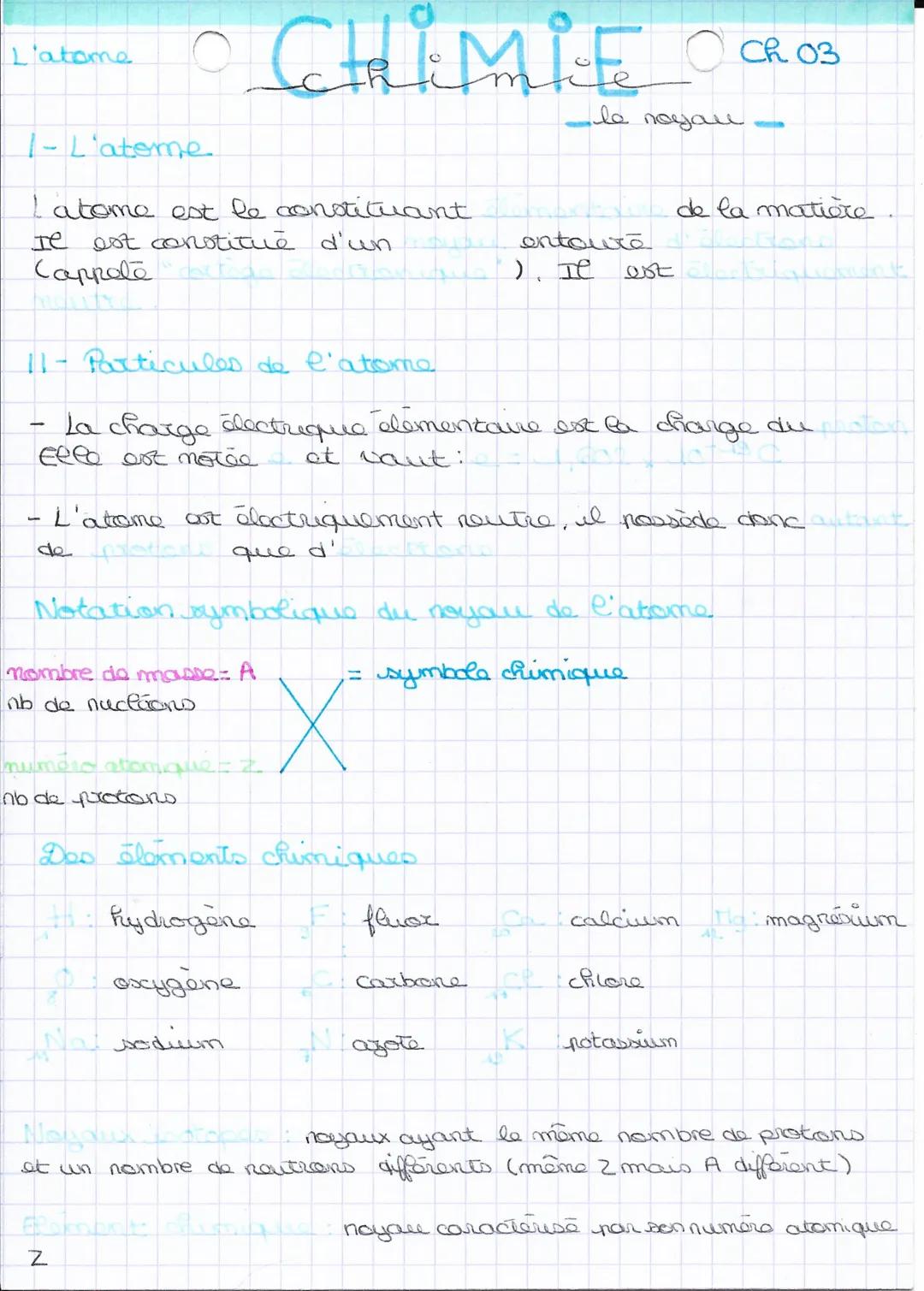 L'atome
1- L'atome..
I atome est le constituant
Il est constitué d'un
Cappele
-
O CHIMIE C
le noyau
de
11- Particules de l'atome
La charge é