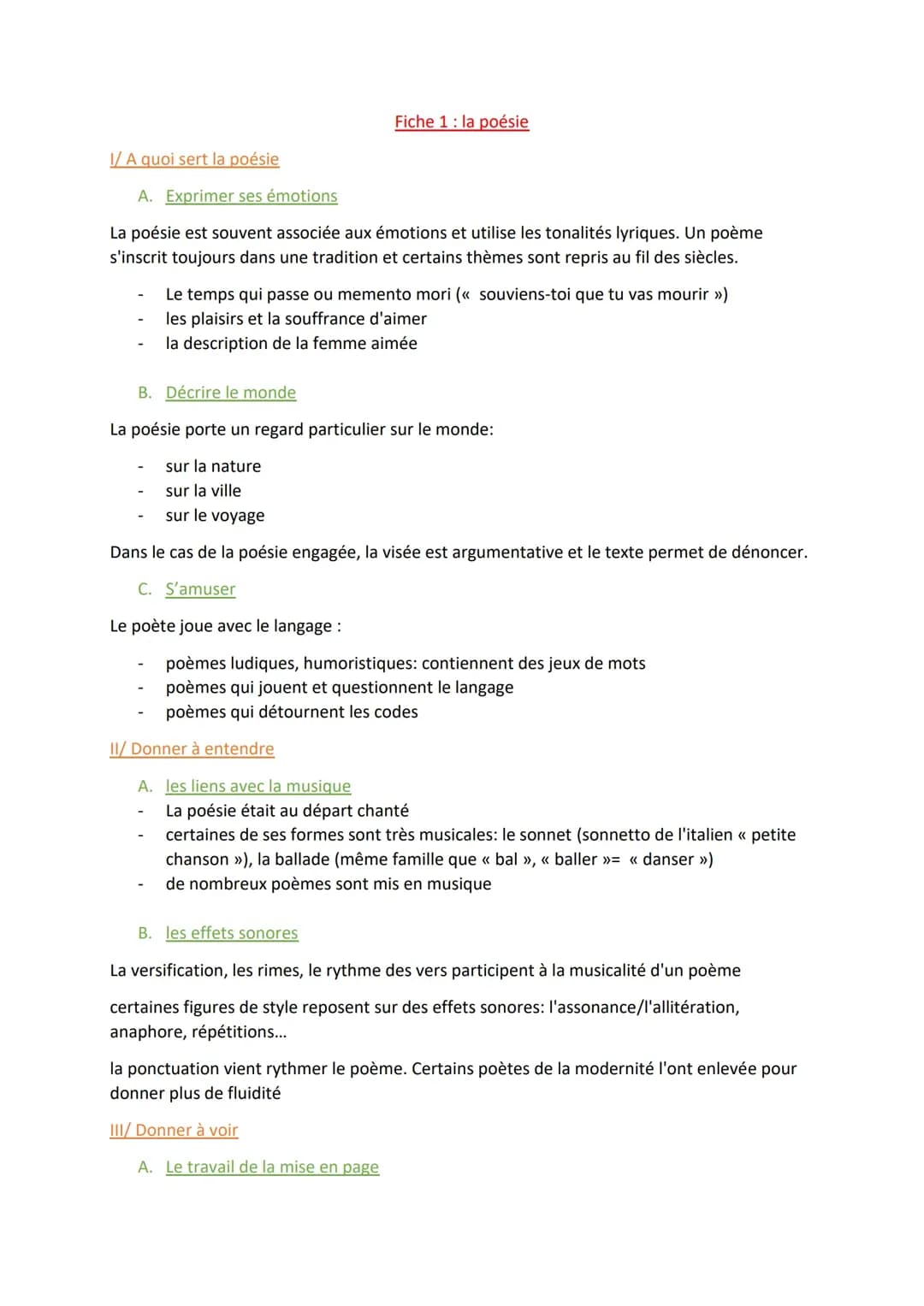 Fiche de révision sur la poésie 