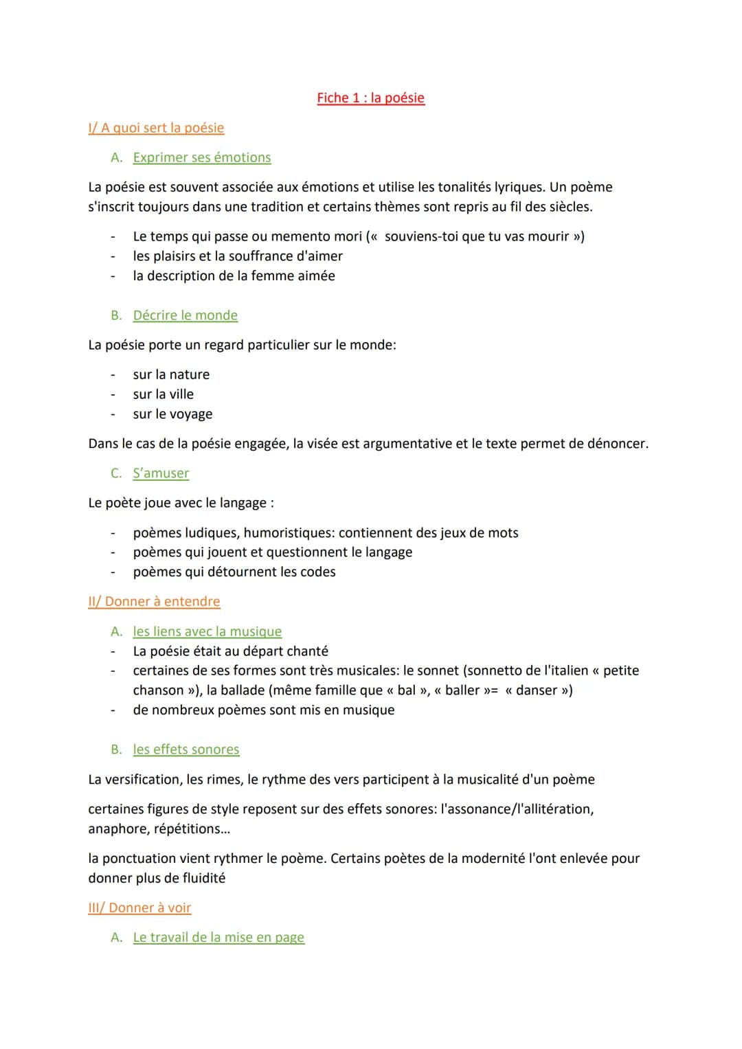 I/ A quoi sert la poésie
A.
Exprimer ses émotions
La poésie est souvent associée aux émotions et utilise les tonalités lyriques. Un poème
s'