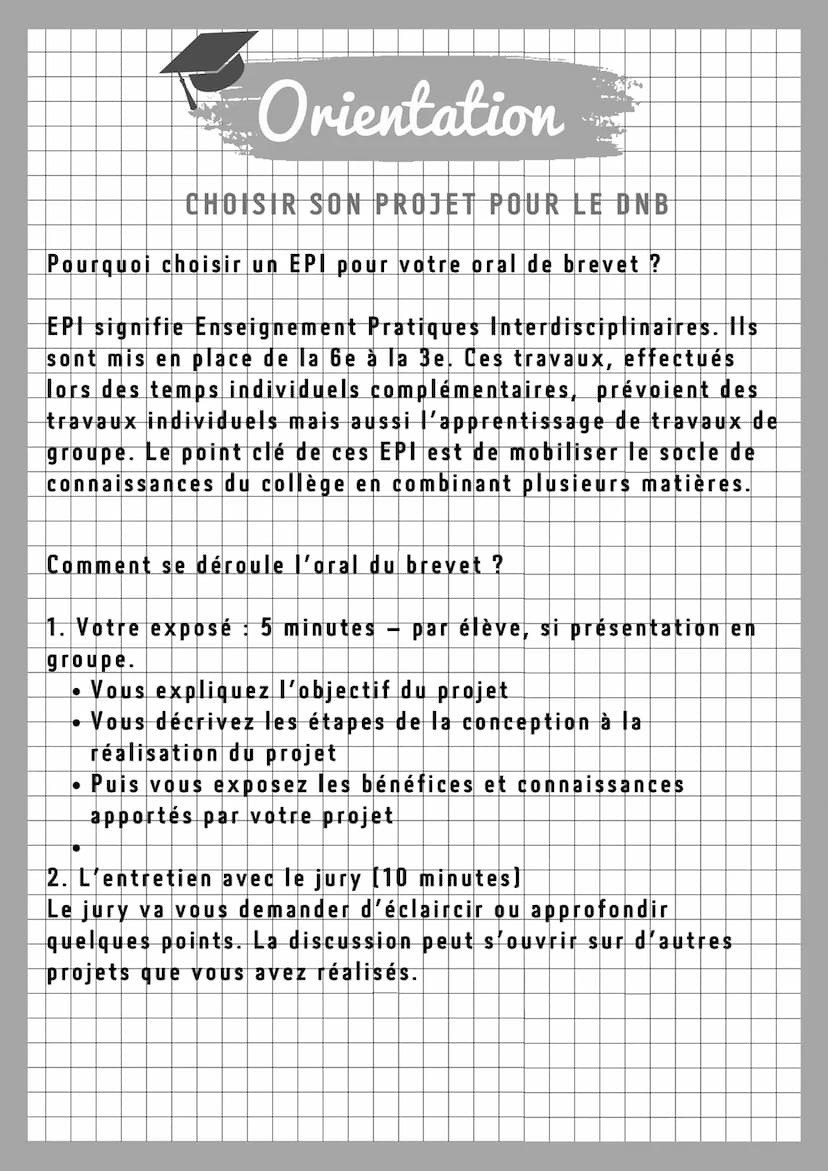 Orientation
CHOISIR SON PROJET POUR LE DNB
Présentation : C'est un examen très intéressant qui vous
initie à un savoir-faire important chois