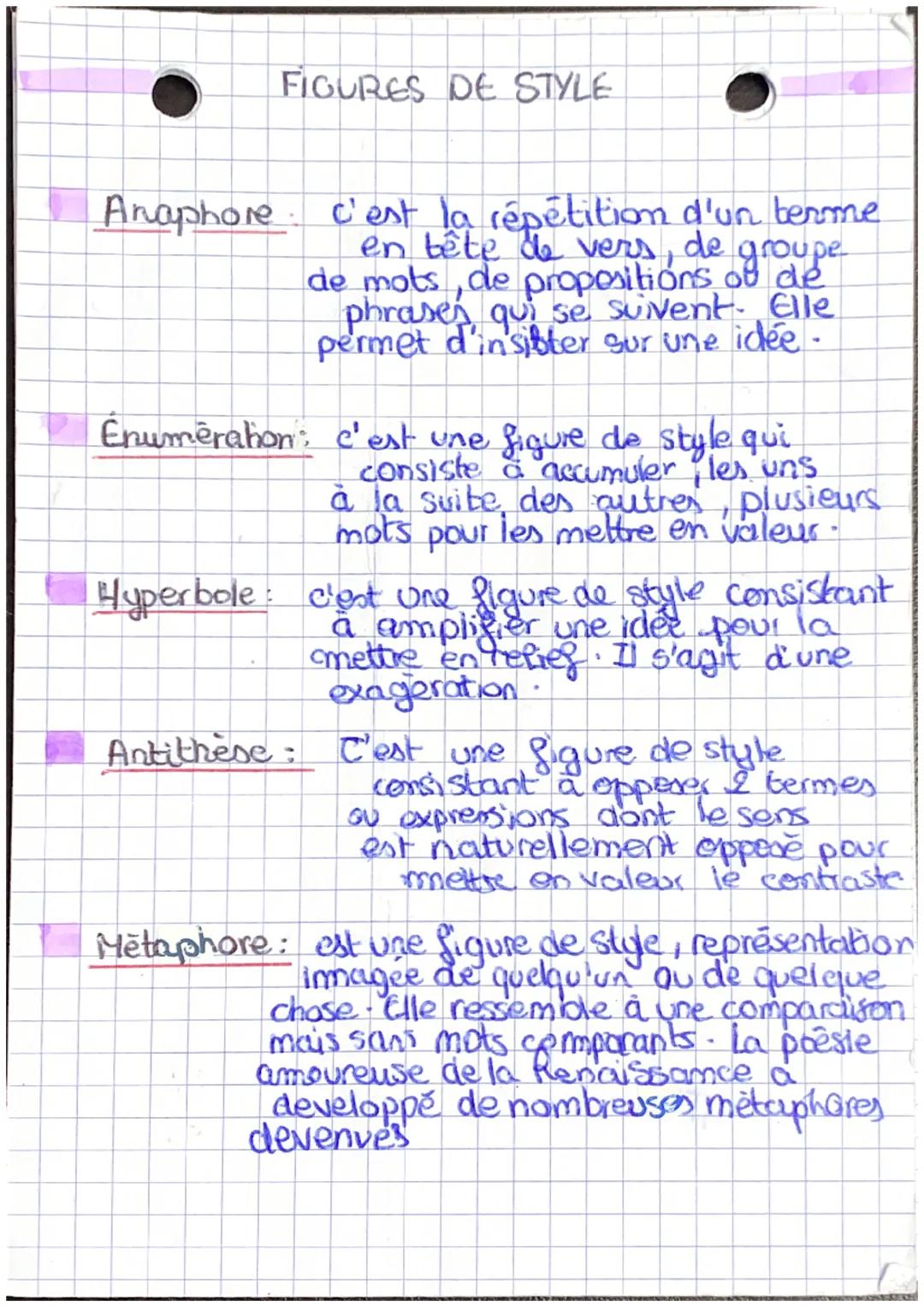 FIGURES DE STYLE
Anaphore c'est la répétition d'un terme
en de
de mots de propositions groupe
phrasen qui se suivent. Elle
permet d'insitter