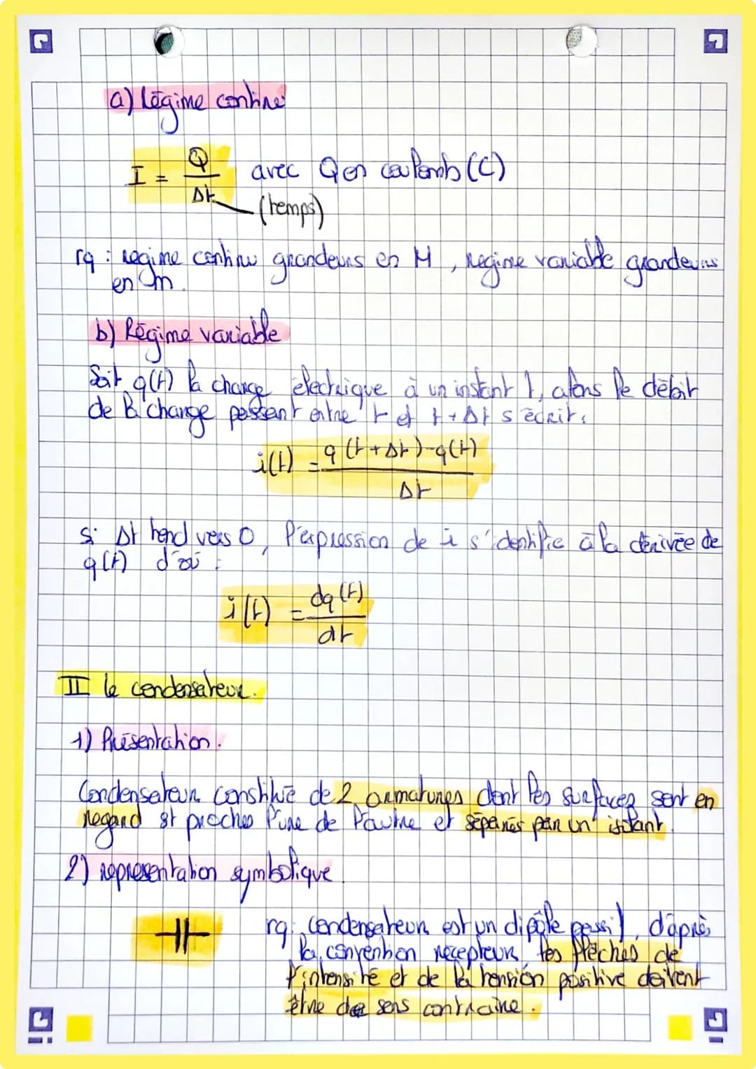 Physique. Dynamique du dipak RC
I Tension aux bonnes d'un dipôte et intensité du courant
1) Tension aux benners d'un dipole.
Tension electri