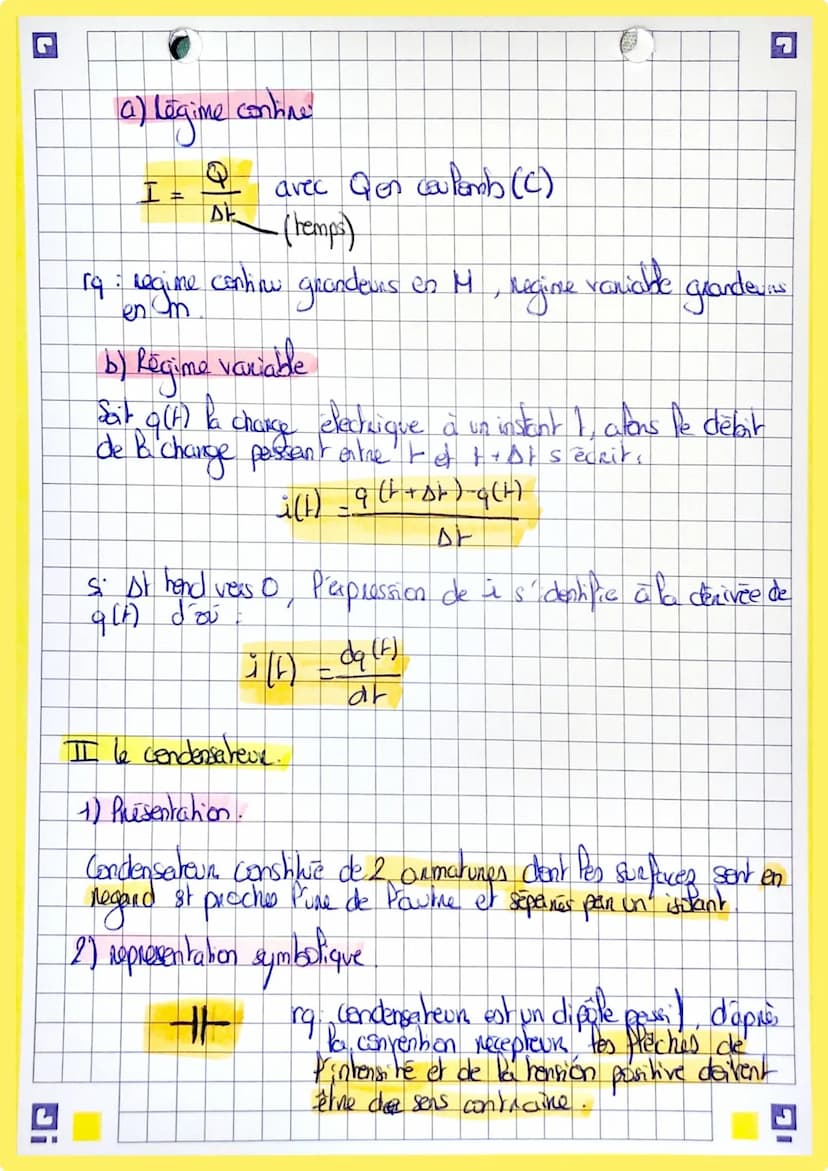 Physique. Dynamique du dipak RC
I Tension aux bonnes d'un dipôte et intensité du courant
1) Tension aux benners d'un dipole.
Tension electri